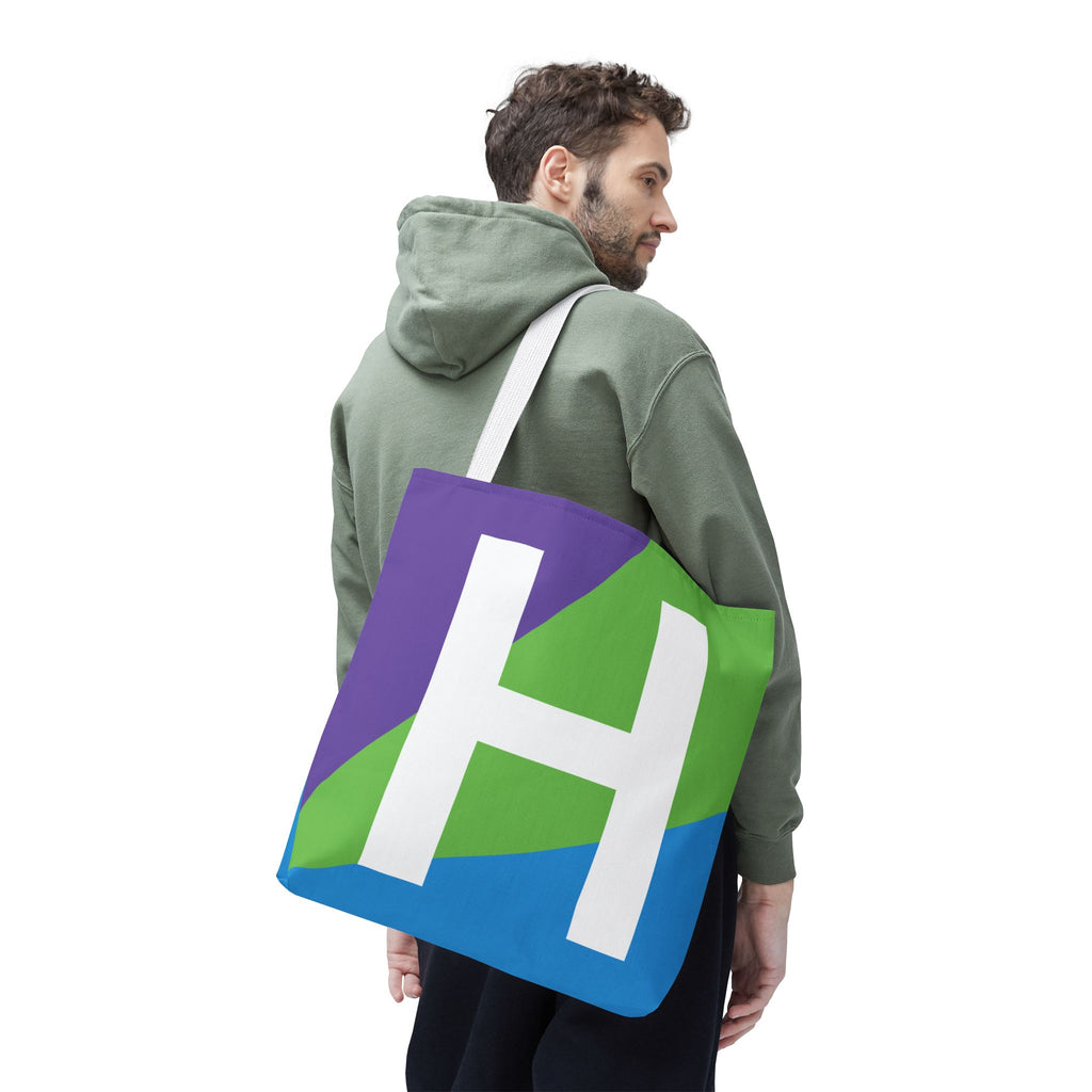 Monogram 'H' Colorblock Tote Bag — Personalized Initial H Shoulder Tote