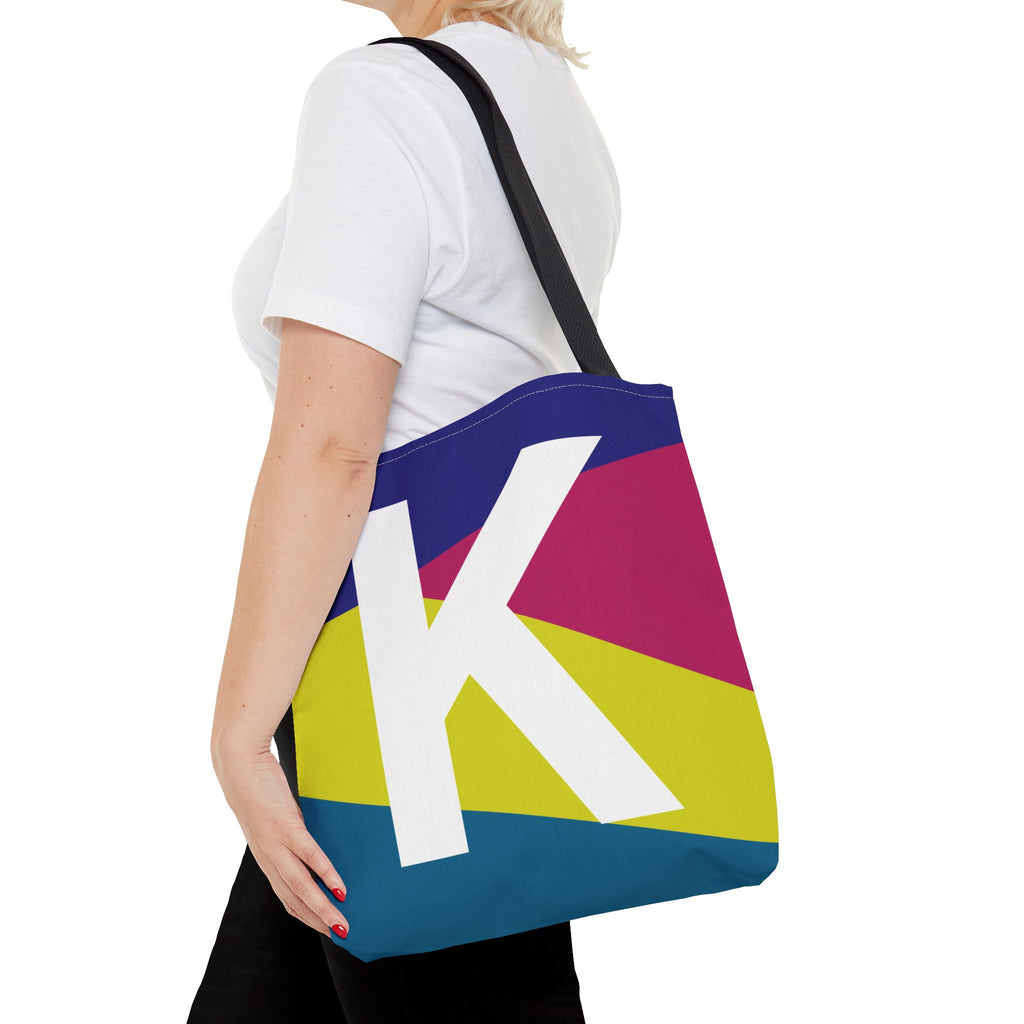 Monogram 'K' Colorblock Tote Bag — Personalized Initial K Shoulder Tote