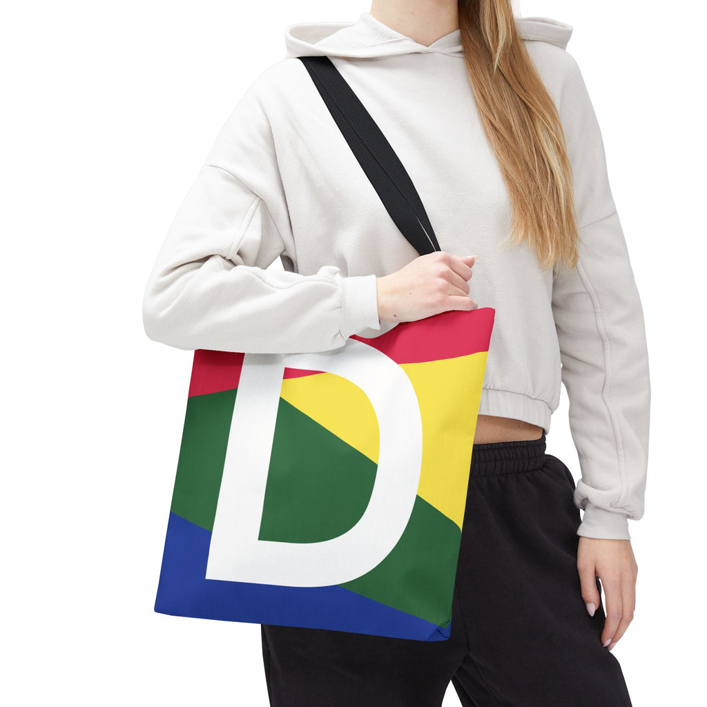 Monogram 'D' Colorblock Tote Bag — Personalized Initial D Shoulder Tote