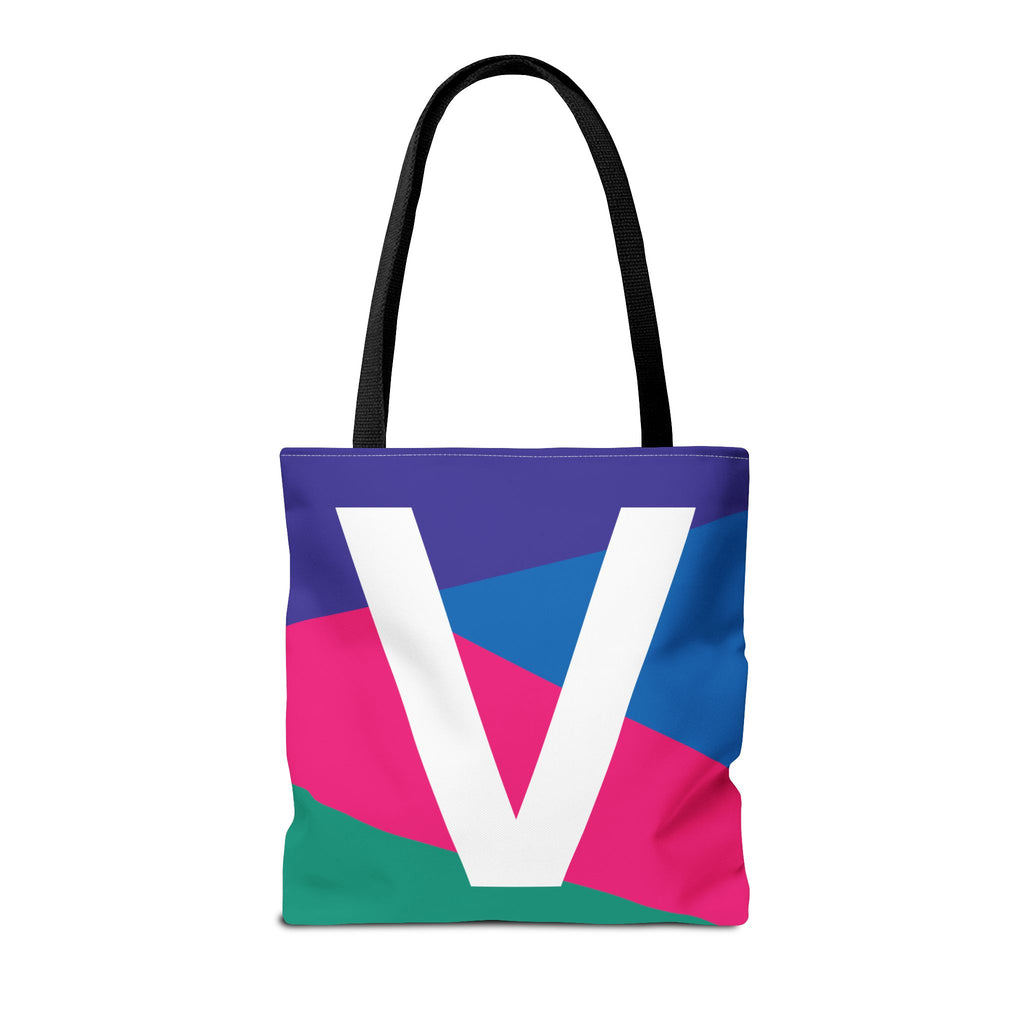 Monogram 'V' Colorblock Tote Bag — Personalized Initial V Shoulder Tote