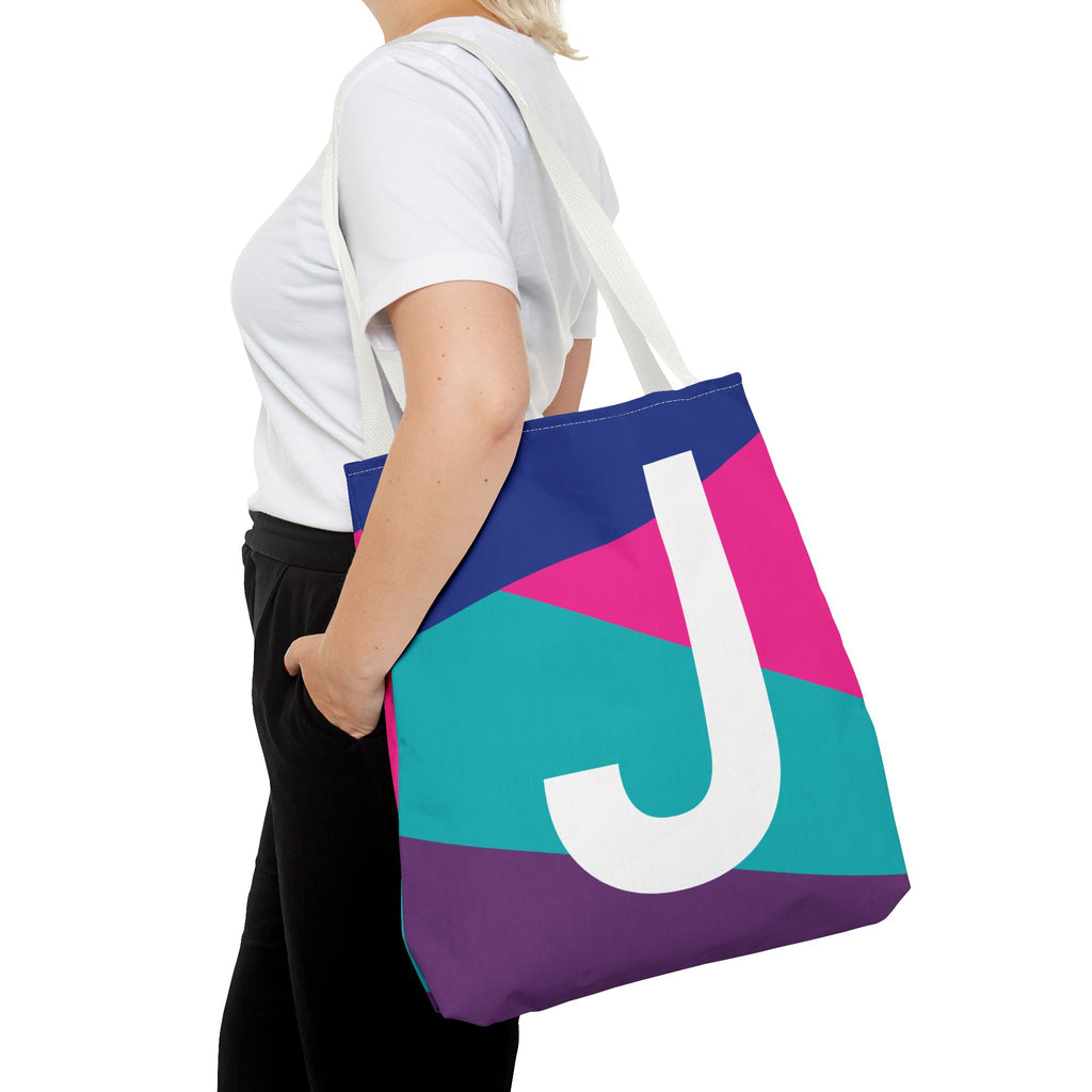 Monogram 'J' Colorblock Tote Bag — Personalized Initial J Shoulder Tote