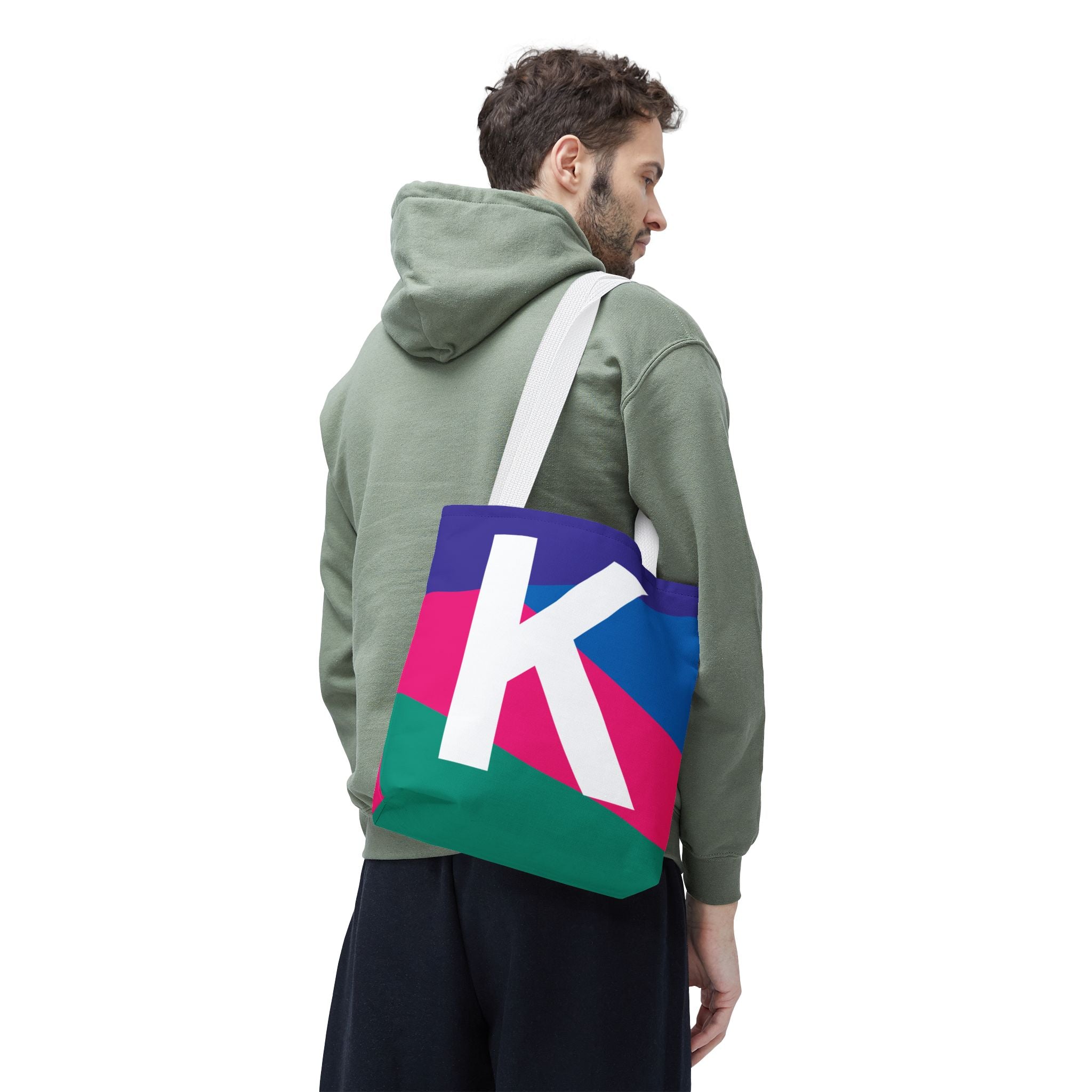 Monogram 'K' Colorblock Tote Bag — Personalized Initial K Shoulder Tote