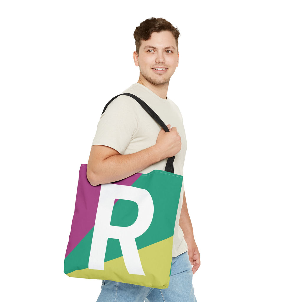 Monogram 'R' Colorblock Tote Bag — Personalized Initial R Shoulder Tote