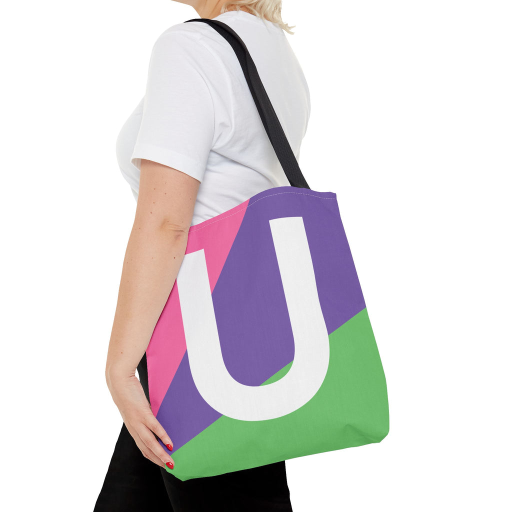 Monogram 'U' Colorblock Tote Bag — Personalized Initial U Shoulder Tote