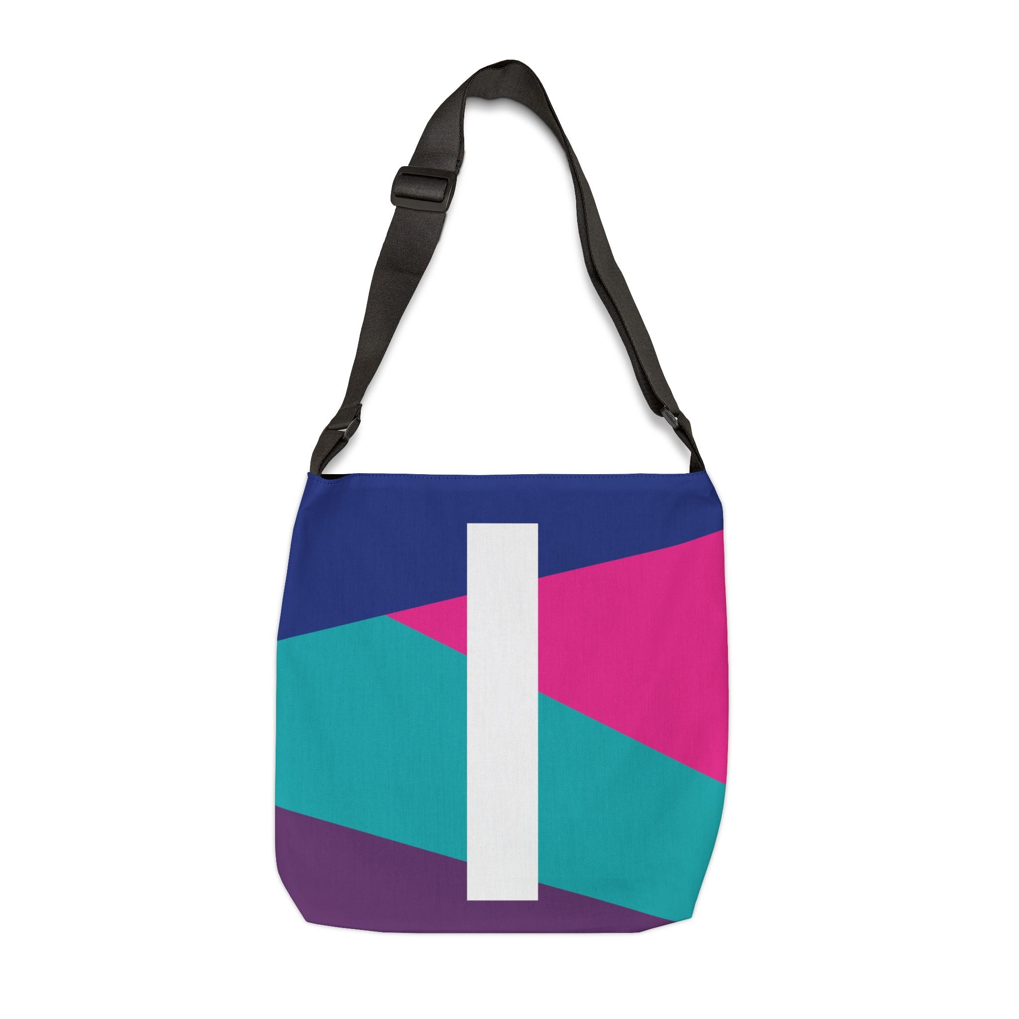 Initial Letter 'I' Colorblock Adjustable Tote Bag — Monogram Alphabet Shoulder Bag