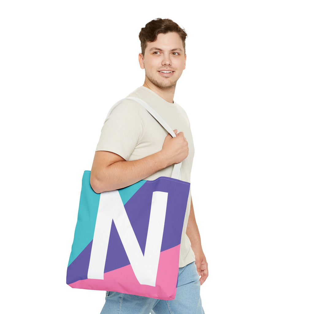 Monogram 'N' Colorblock Tote Bag — Personalized Initial N Shoulder Tote