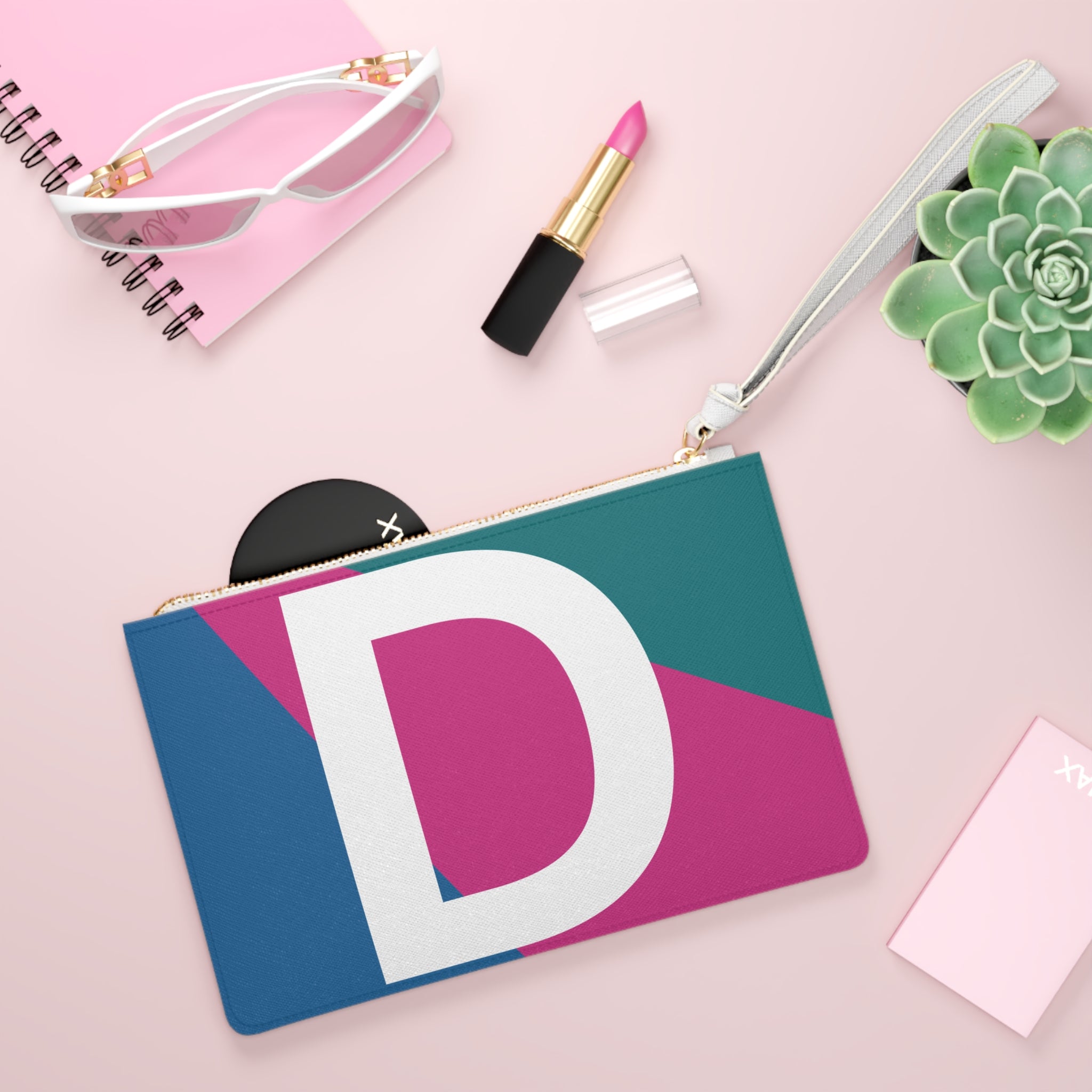 Monogram 'D' Colorblock Clutch Bag — Bold Geometric Wristlet for Everyday & Gifts