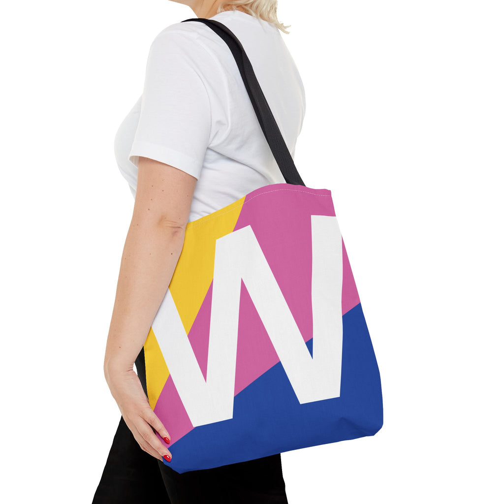 Monogram 'W' Colorblock Tote Bag — Personalized Initial W Shoulder Tote