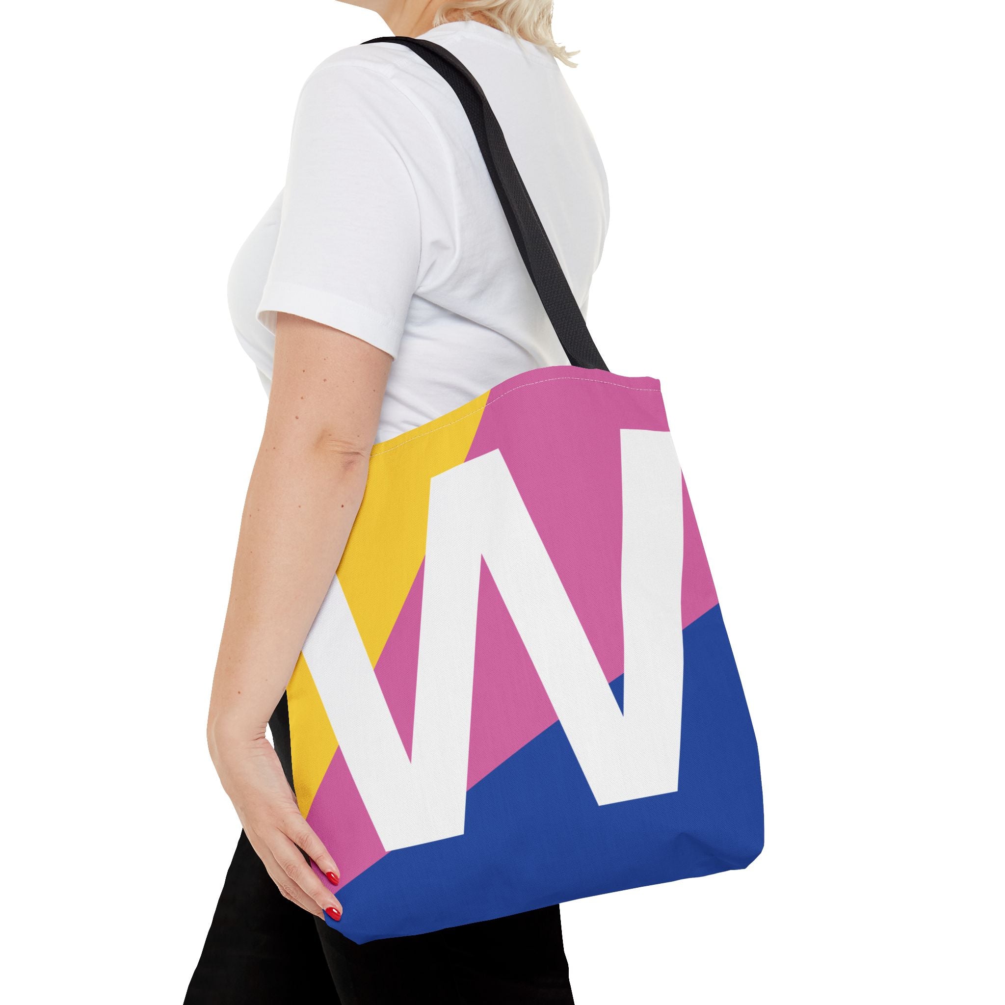 Monogram 'W' Colorblock Tote Bag — Personalized Initial W Shoulder Tote