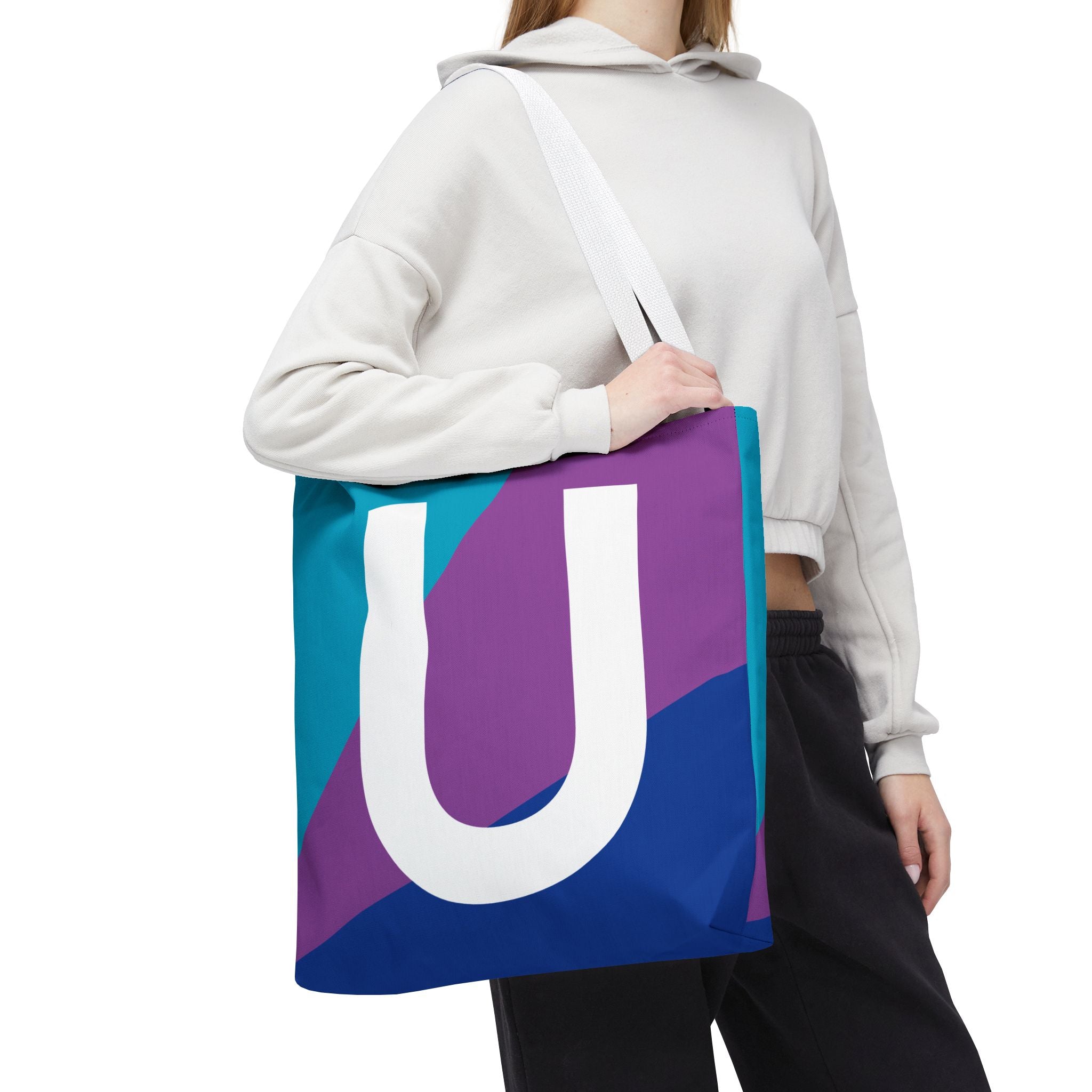 Monogram 'U' Colorblock Tote Bag — Personalized Initial U Shoulder Tote