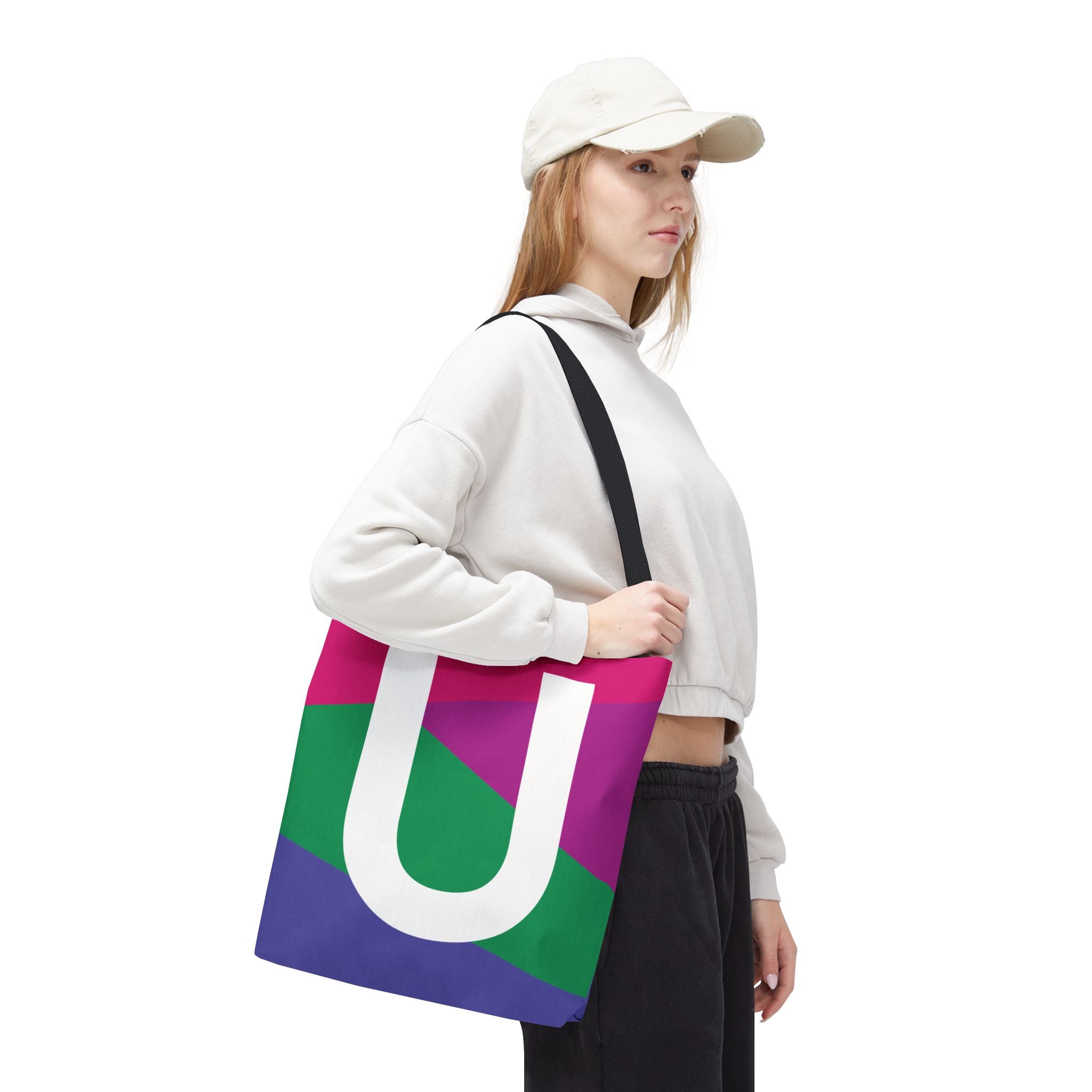 Monogram 'U' Colorblock Tote Bag — Personalized Initial U Shoulder Tote