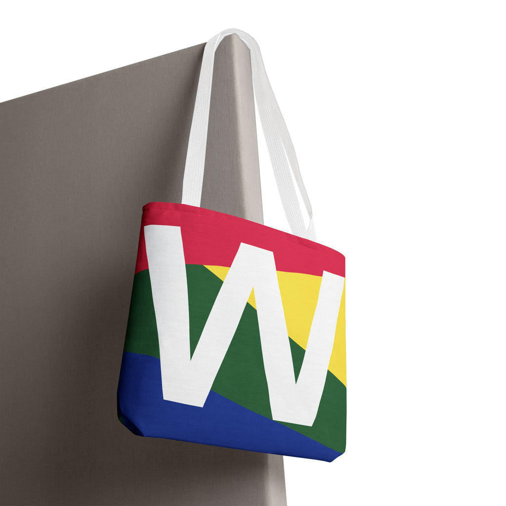 Monogram 'W' Colorblock Tote Bag — Personalized Initial W Shoulder Tote