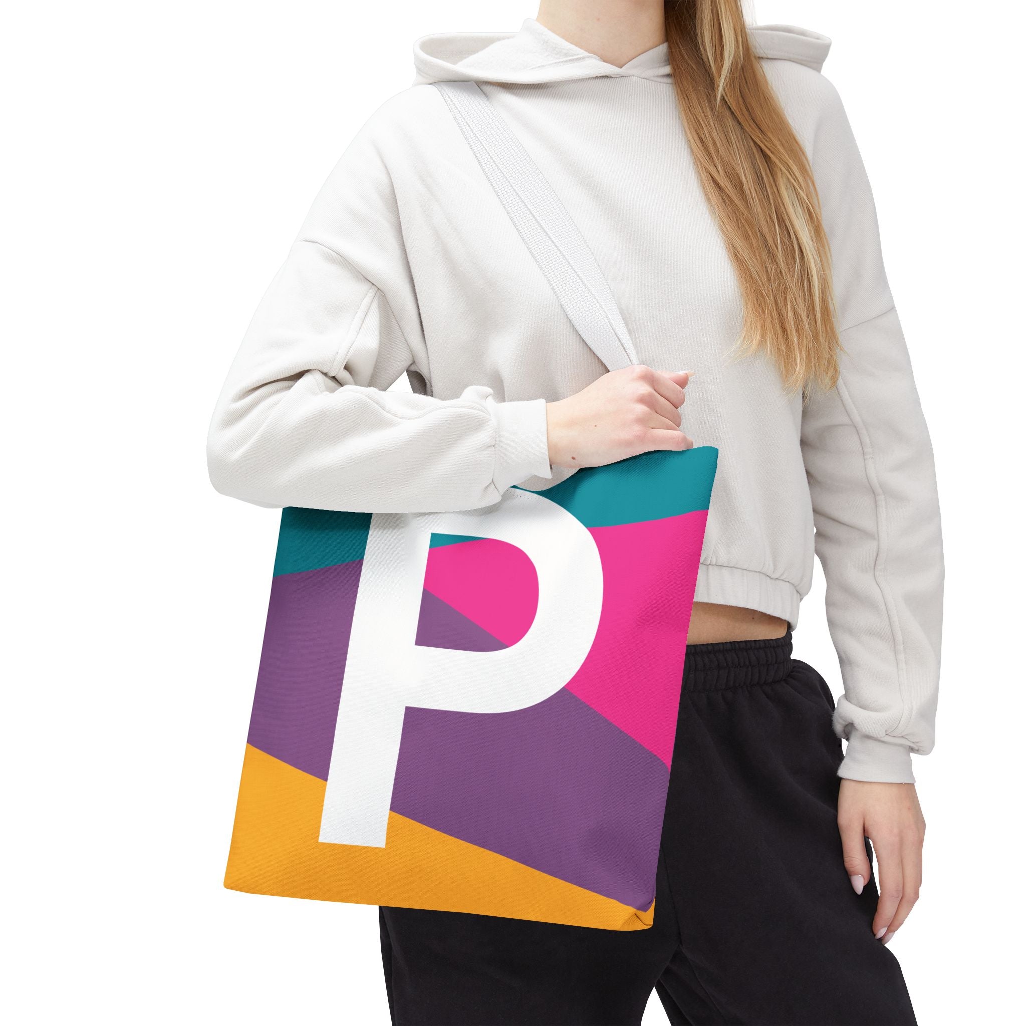 Monogram 'P' Colorblock Tote Bag — Personalized Initial P Shoulder Tote