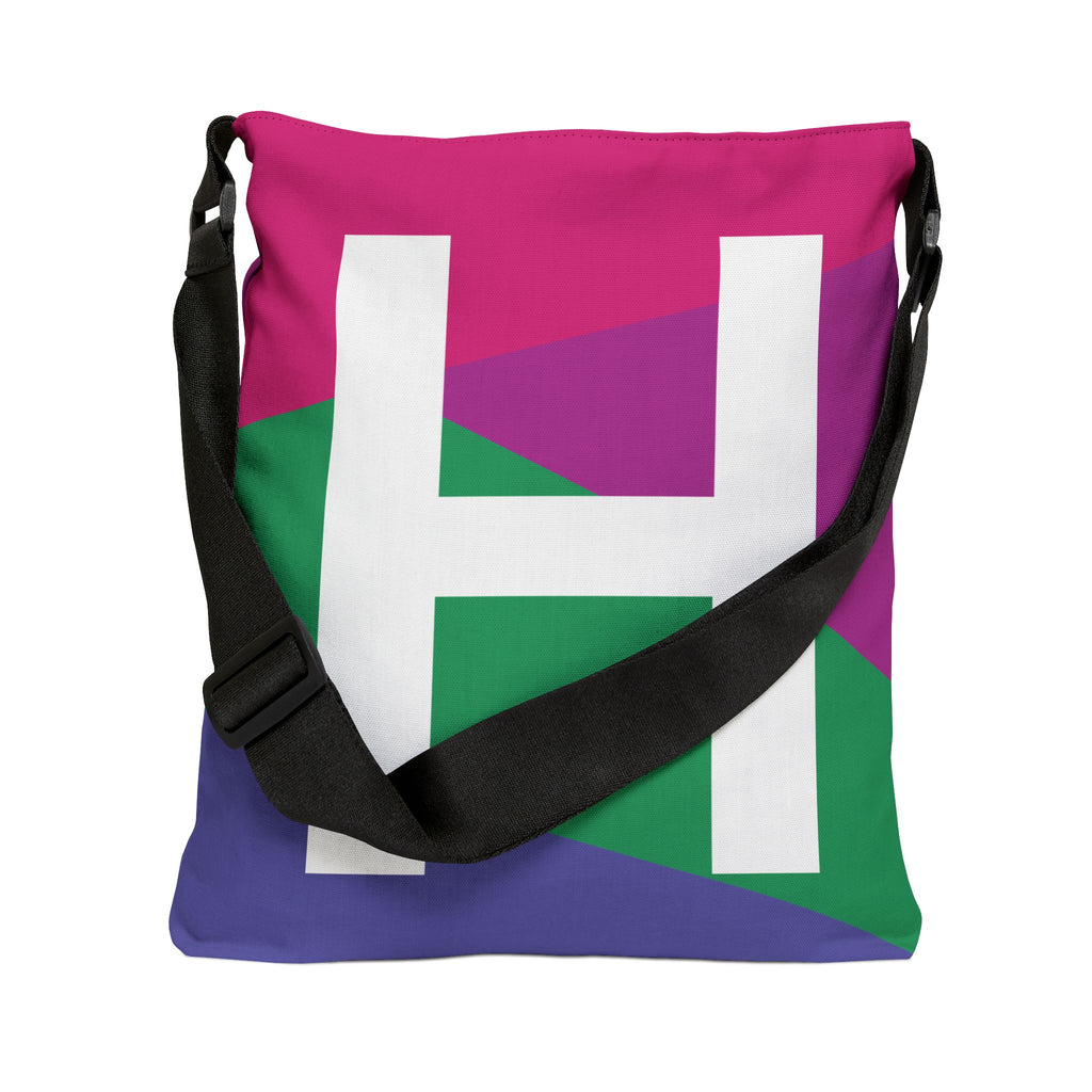 Initial Letter 'H' Colorblock Adjustable Tote Bag — Monogram Alphabet Shoulder Bag