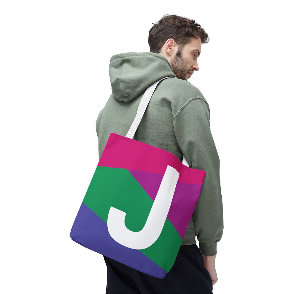 Monogram 'J' Colorblock Tote Bag — Personalized Initial J Shoulder Tote