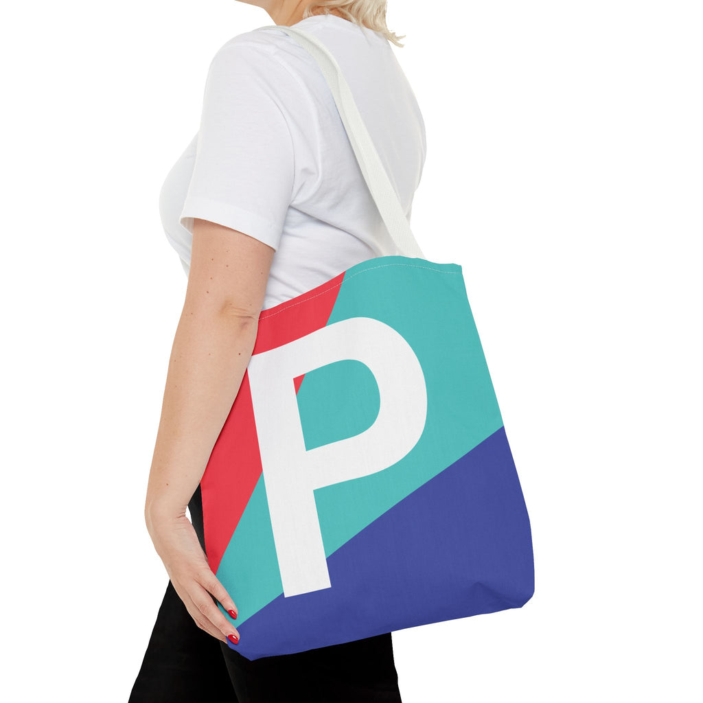 Monogram 'P' Colorblock Tote Bag — Personalized Initial P Shoulder Tote