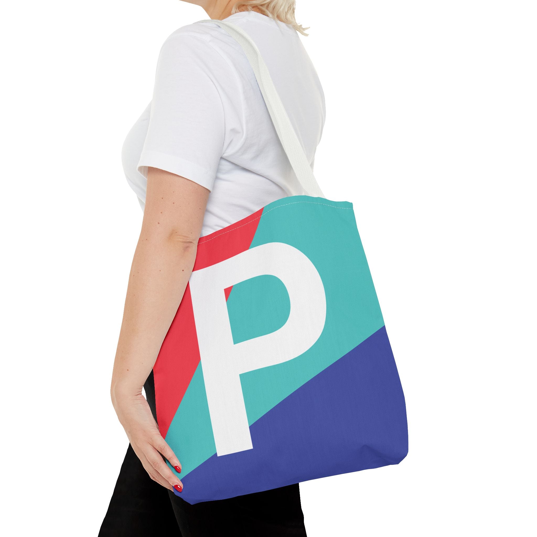 Monogram 'P' Colorblock Tote Bag — Personalized Initial P Shoulder Tote