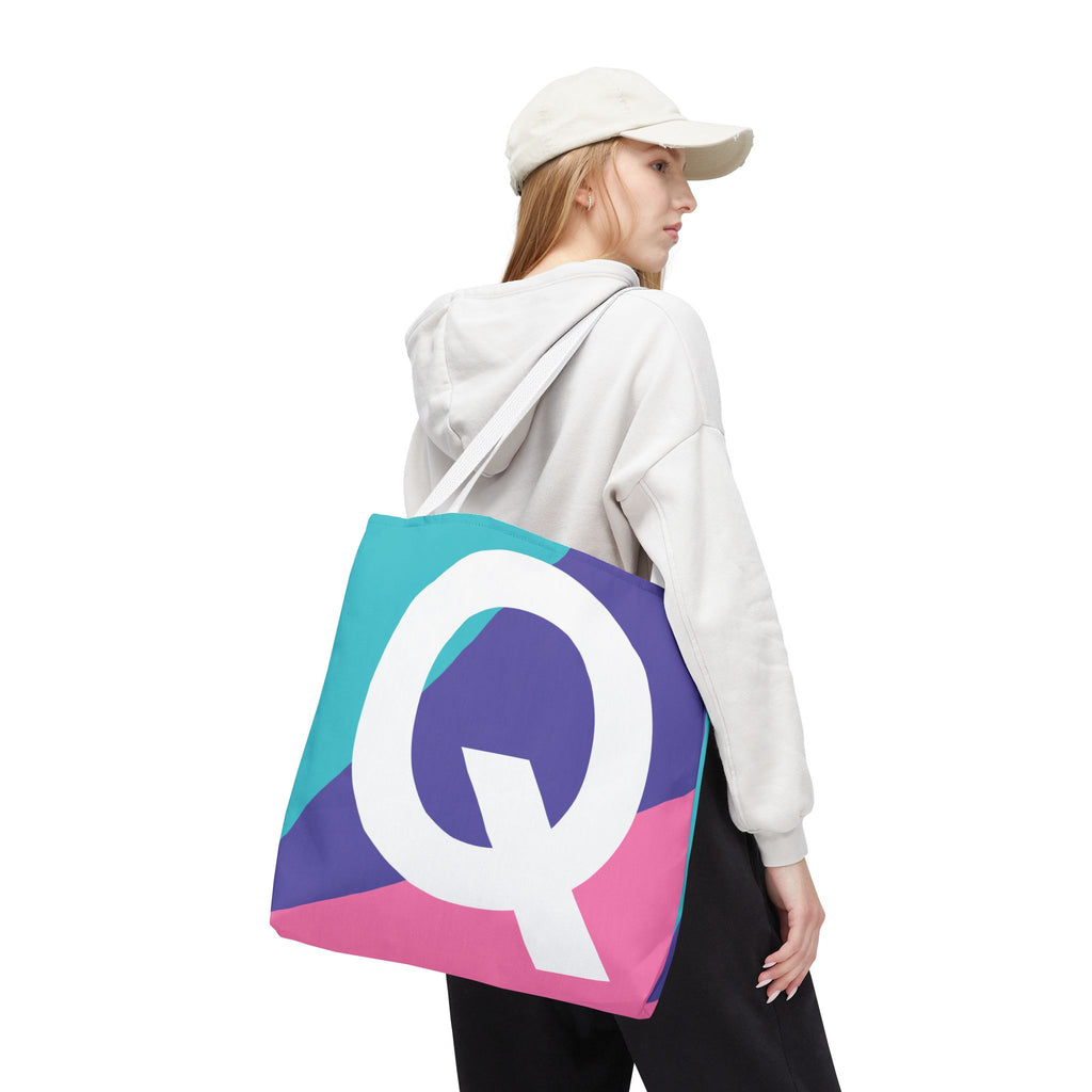 Monogram 'Q' Colorblock Tote Bag — Personalized Initial Q Shoulder Tote