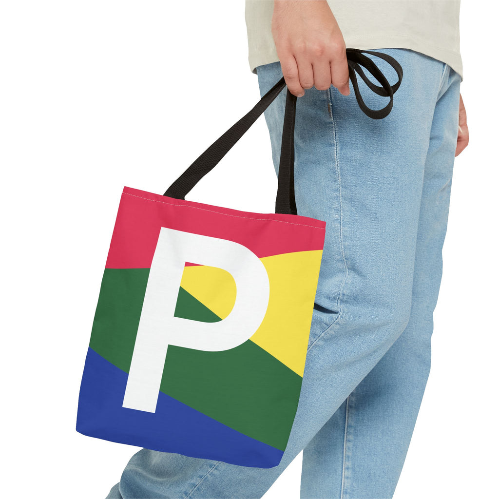 Monogram 'P' Colorblock Tote Bag — Personalized Initial P Shoulder Tote