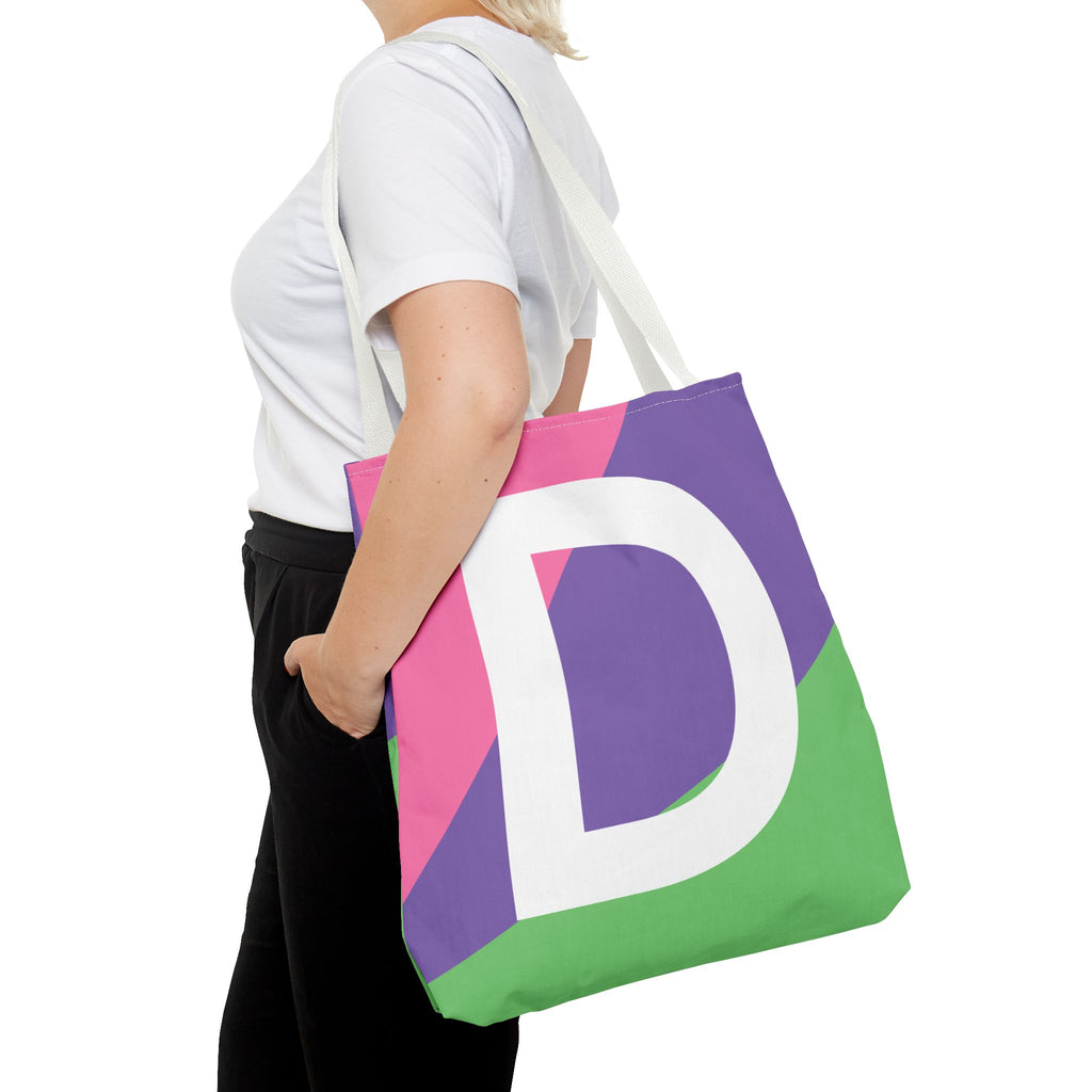 Monogram 'D' Colorblock Tote Bag — Personalized Initial D Shoulder Tote