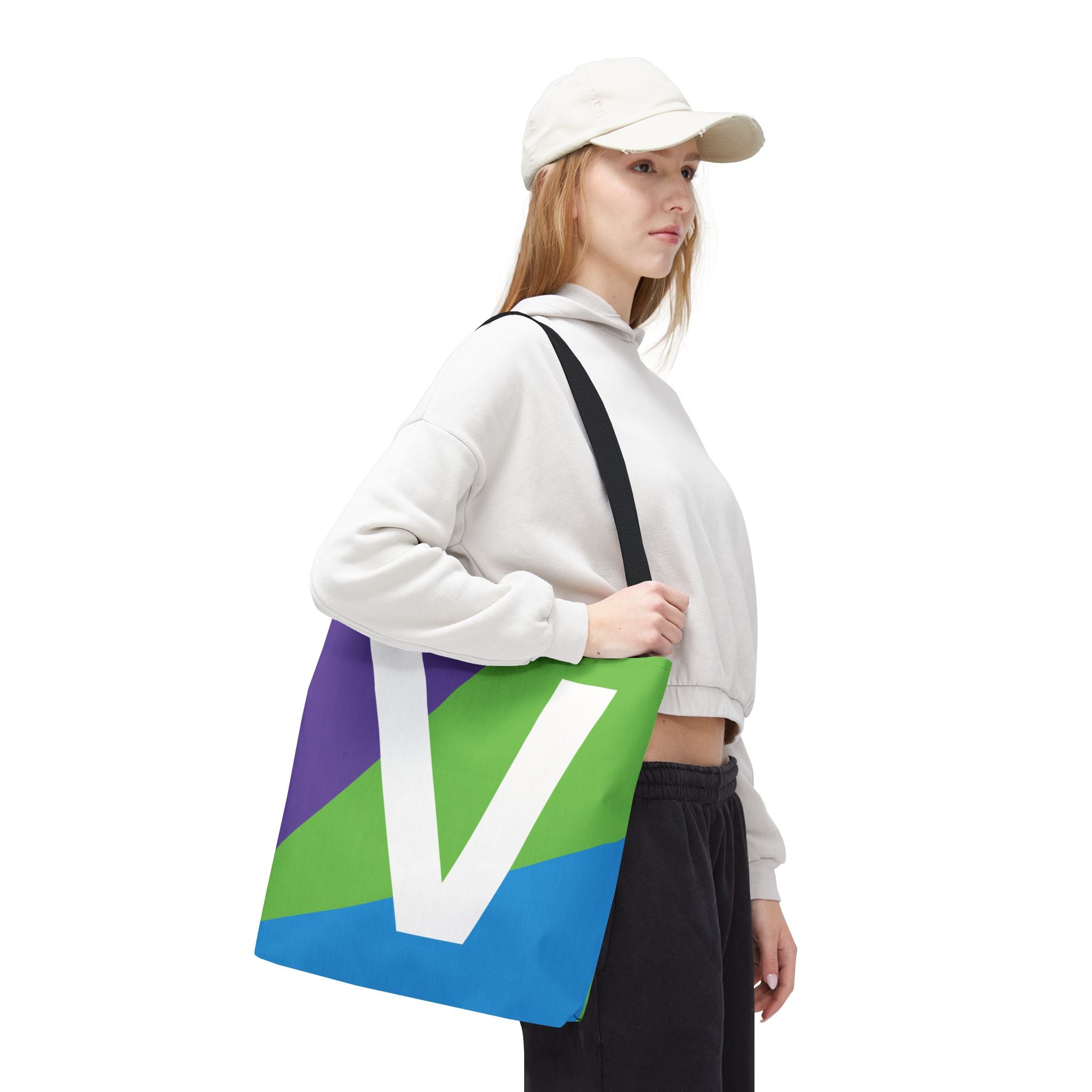 Monogram 'V' Colorblock Tote Bag — Personalized Initial V Shoulder Tote