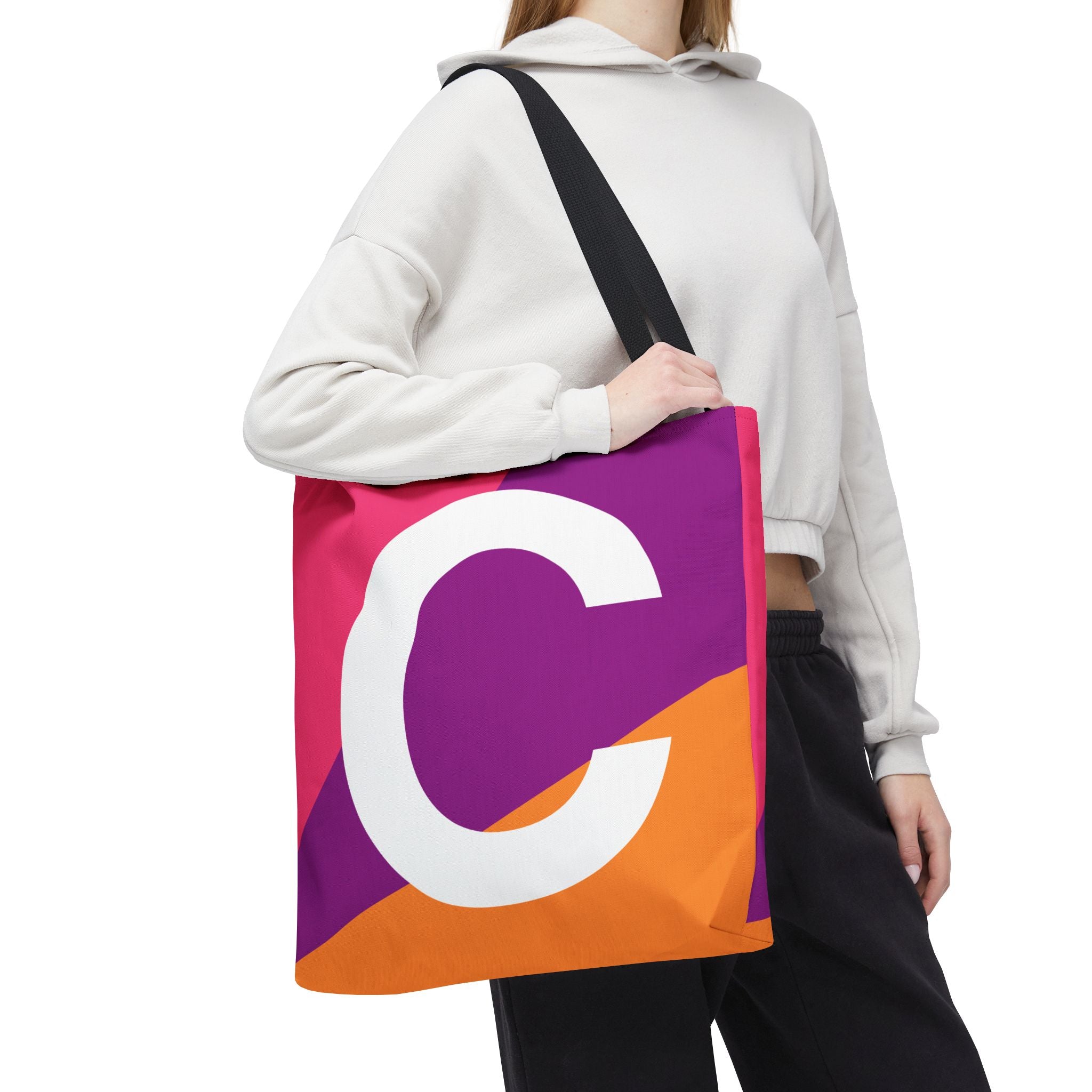 Monogram 'C' Colorblock Tote Bag — Personalized Initial C Shoulder Tote