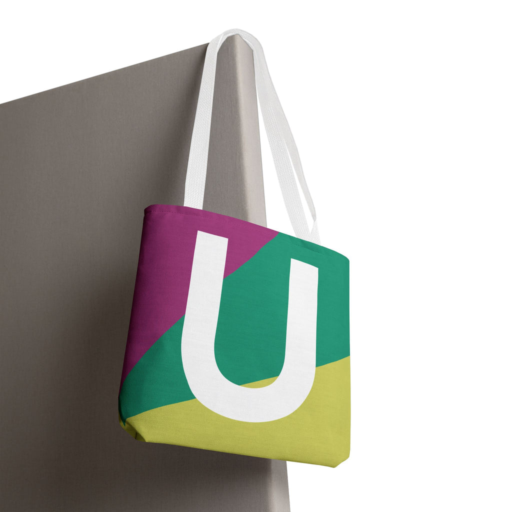 Monogram 'U' Colorblock Tote Bag — Personalized Initial U Shoulder Tote
