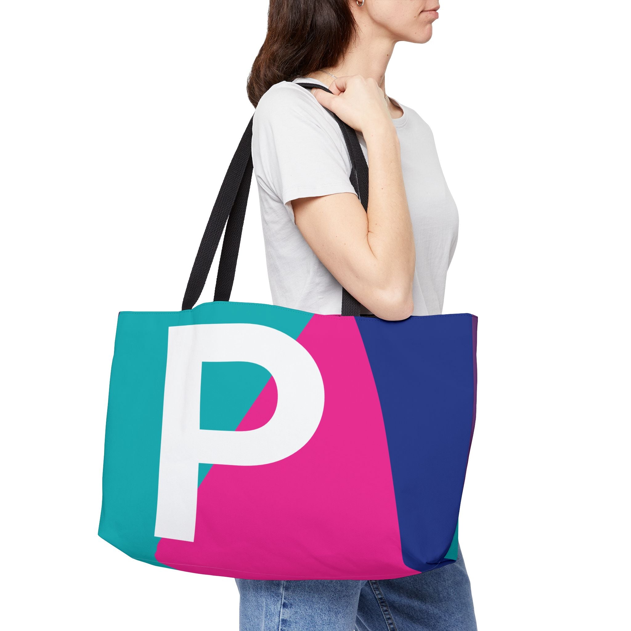 Personalized 'P' Colorblock Tote Bag — Monogram Weekender Tote