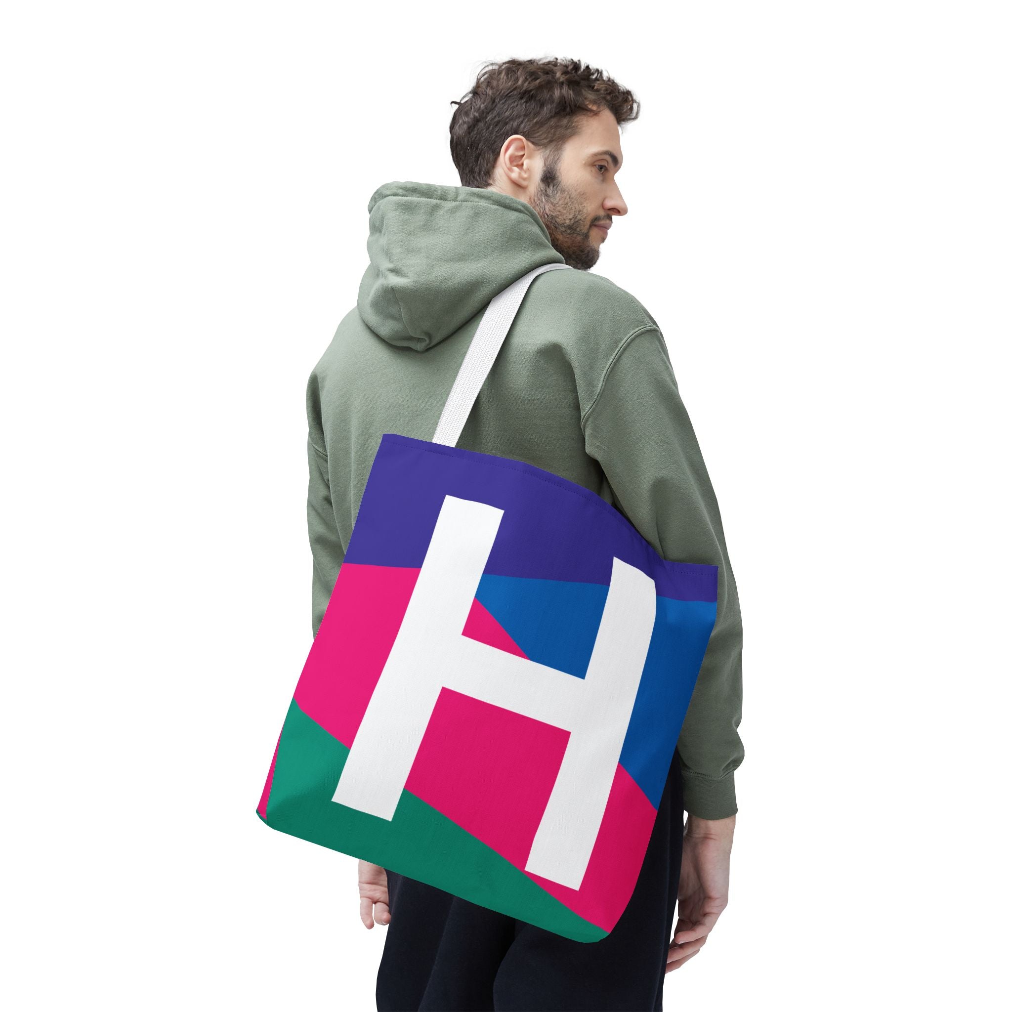 Monogram 'H' Colorblock Tote Bag — Personalized Initial H Shoulder Tote