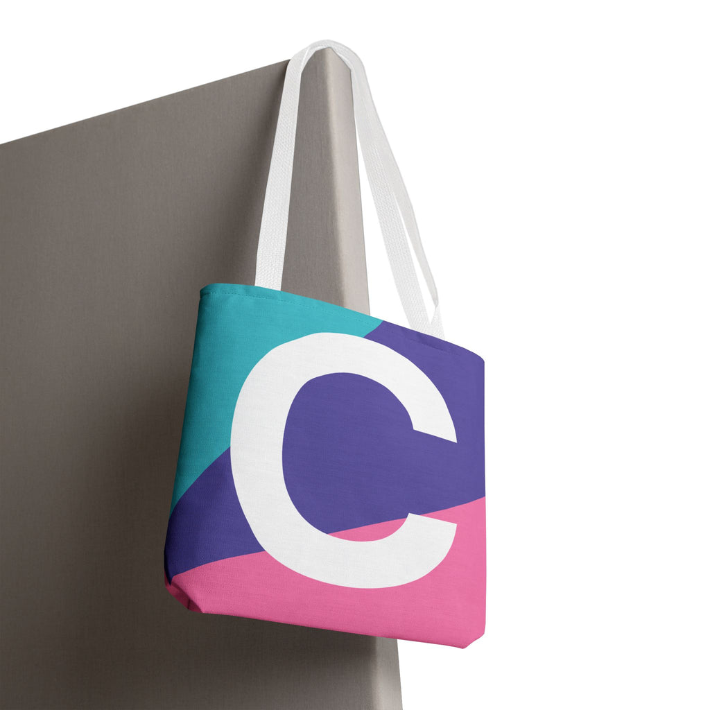Monogram 'C' Colorblock Tote Bag — Personalized Initial C Shoulder Tote