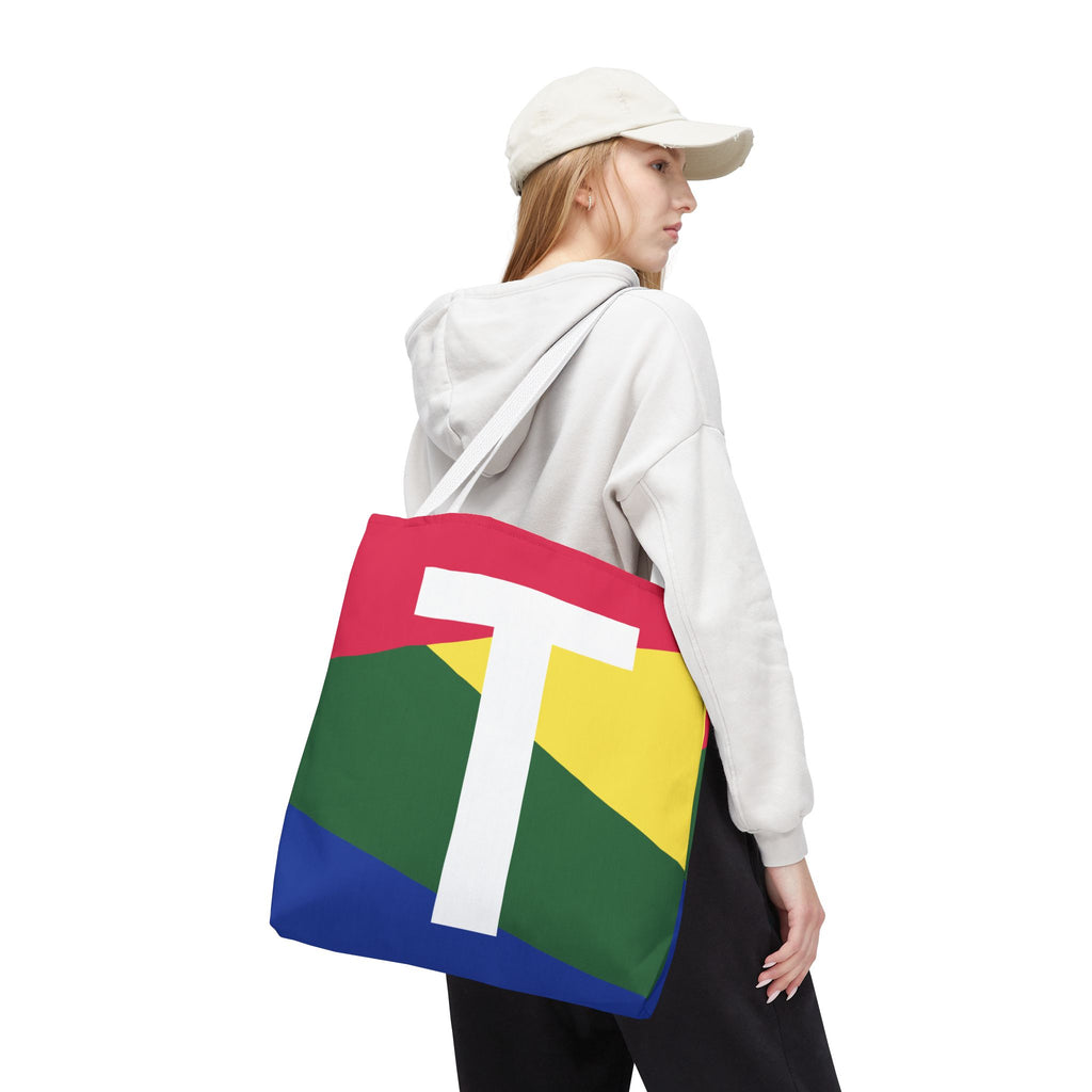 Monogram 'T' Colorblock Tote Bag — Personalized Initial T Shoulder Tote