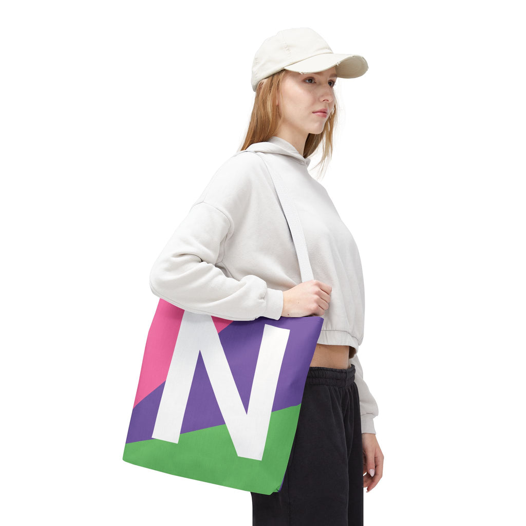 Monogram 'N' Colorblock Tote Bag — Personalized Initial N Shoulder Tote