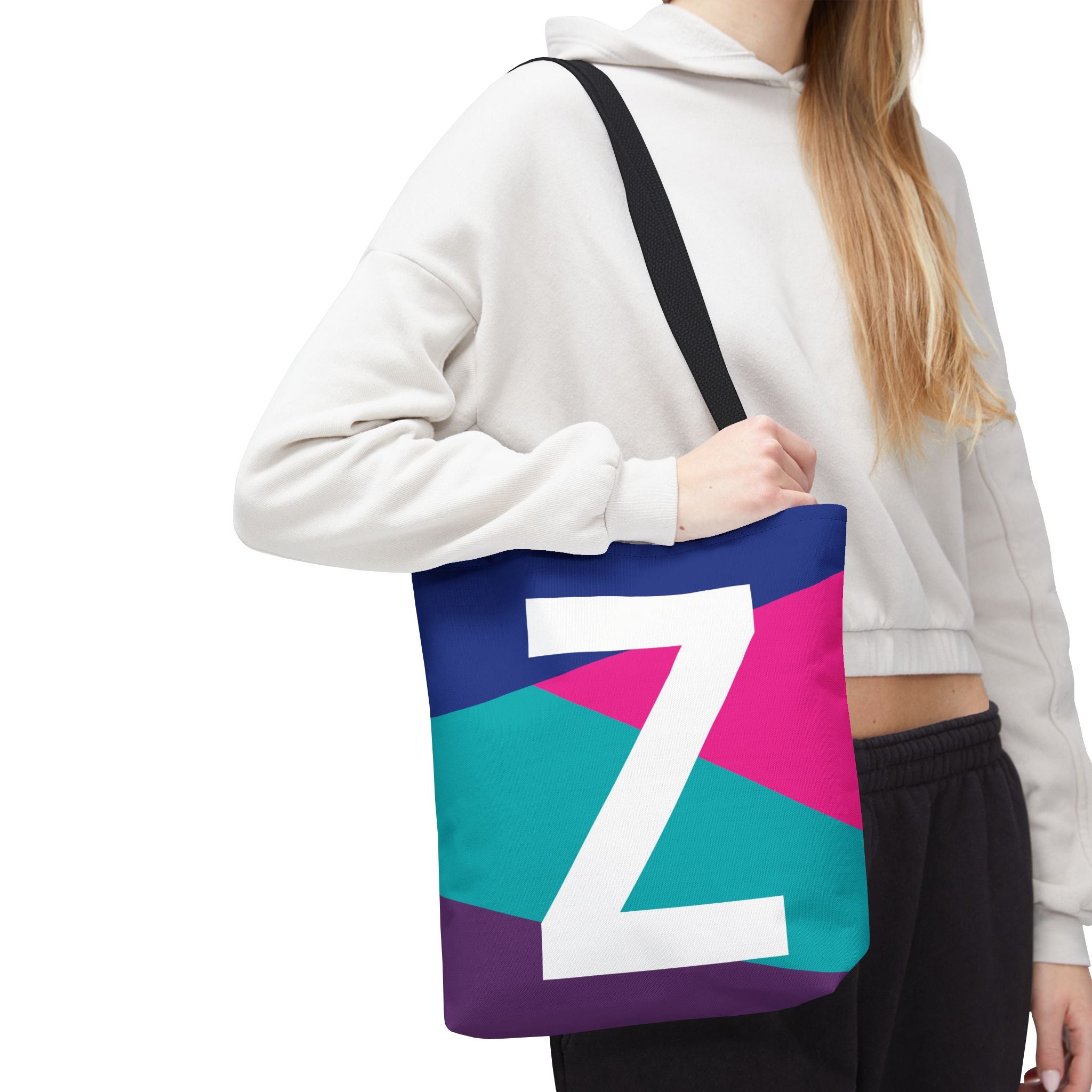 Monogram 'Z' Colorblock Tote Bag — Personalized Initial Z Shoulder Tote