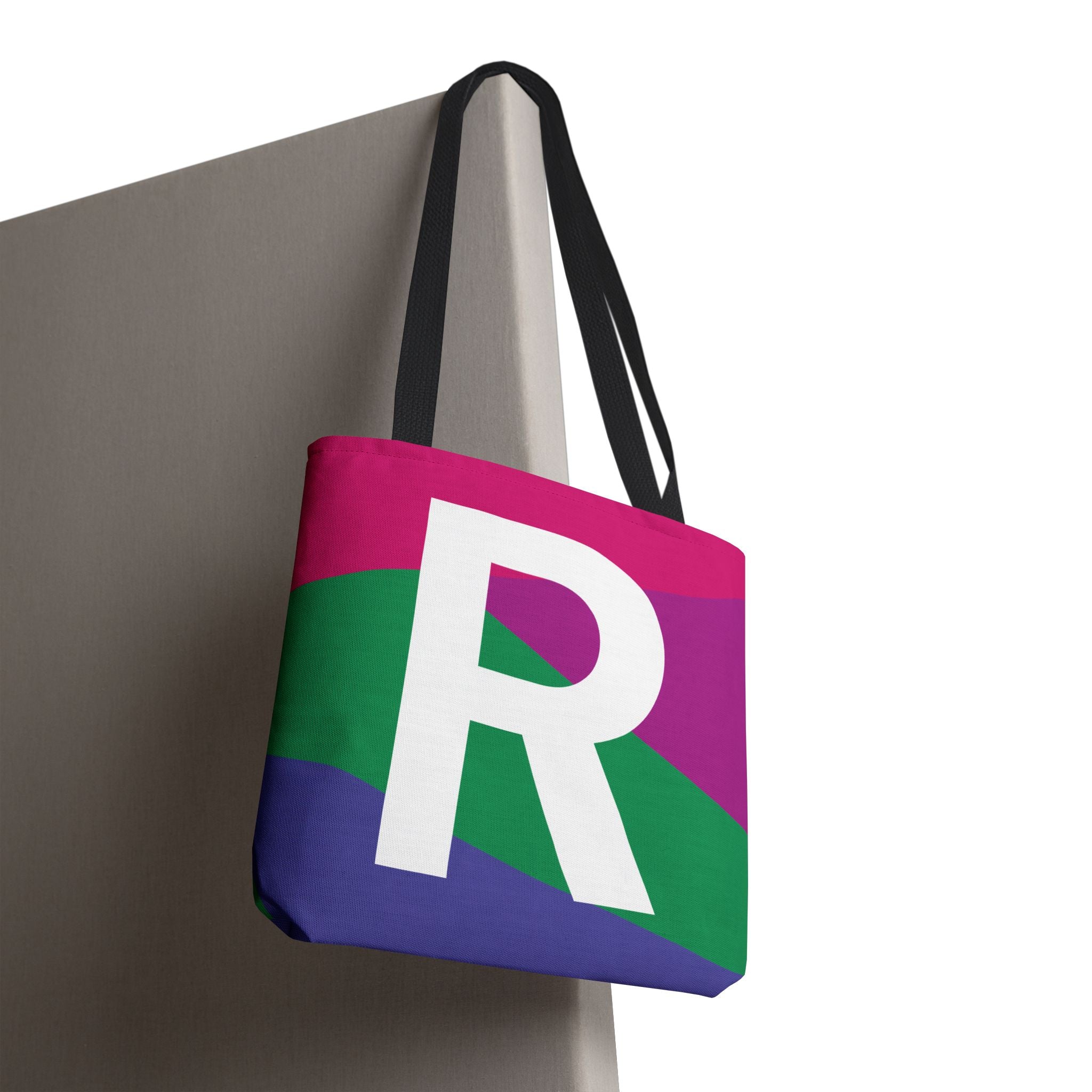 Monogram 'R' Colorblock Tote Bag — Personalized Initial R Shoulder Tote