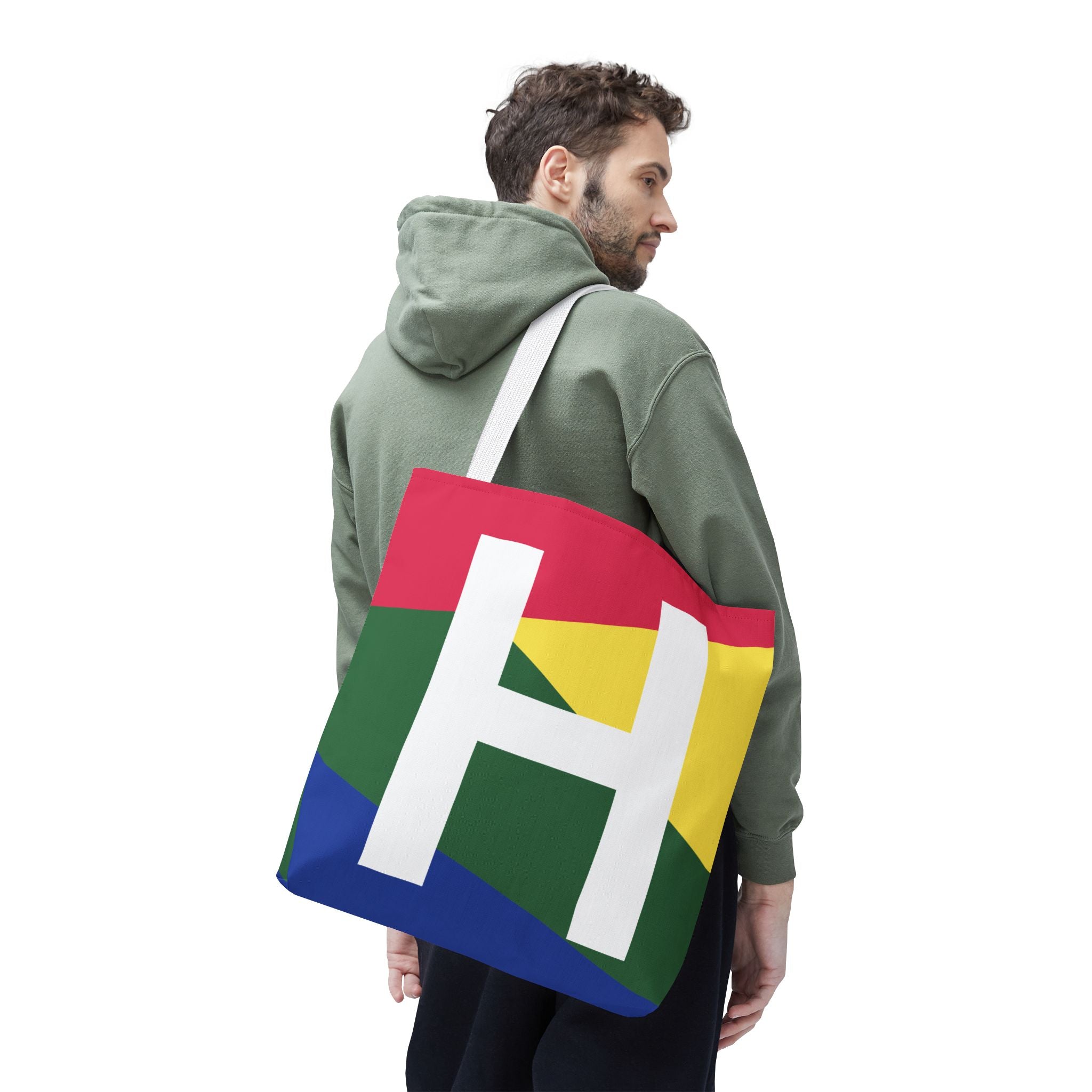 Monogram 'H' Colorblock Tote Bag — Personalized Initial H Shoulder Tote