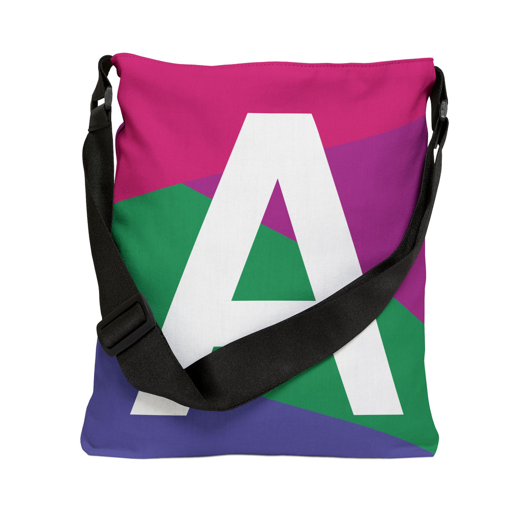 Initial Letter 'A' Colorblock Adjustable Tote Bag — Monogram Alphabet Shoulder Bag