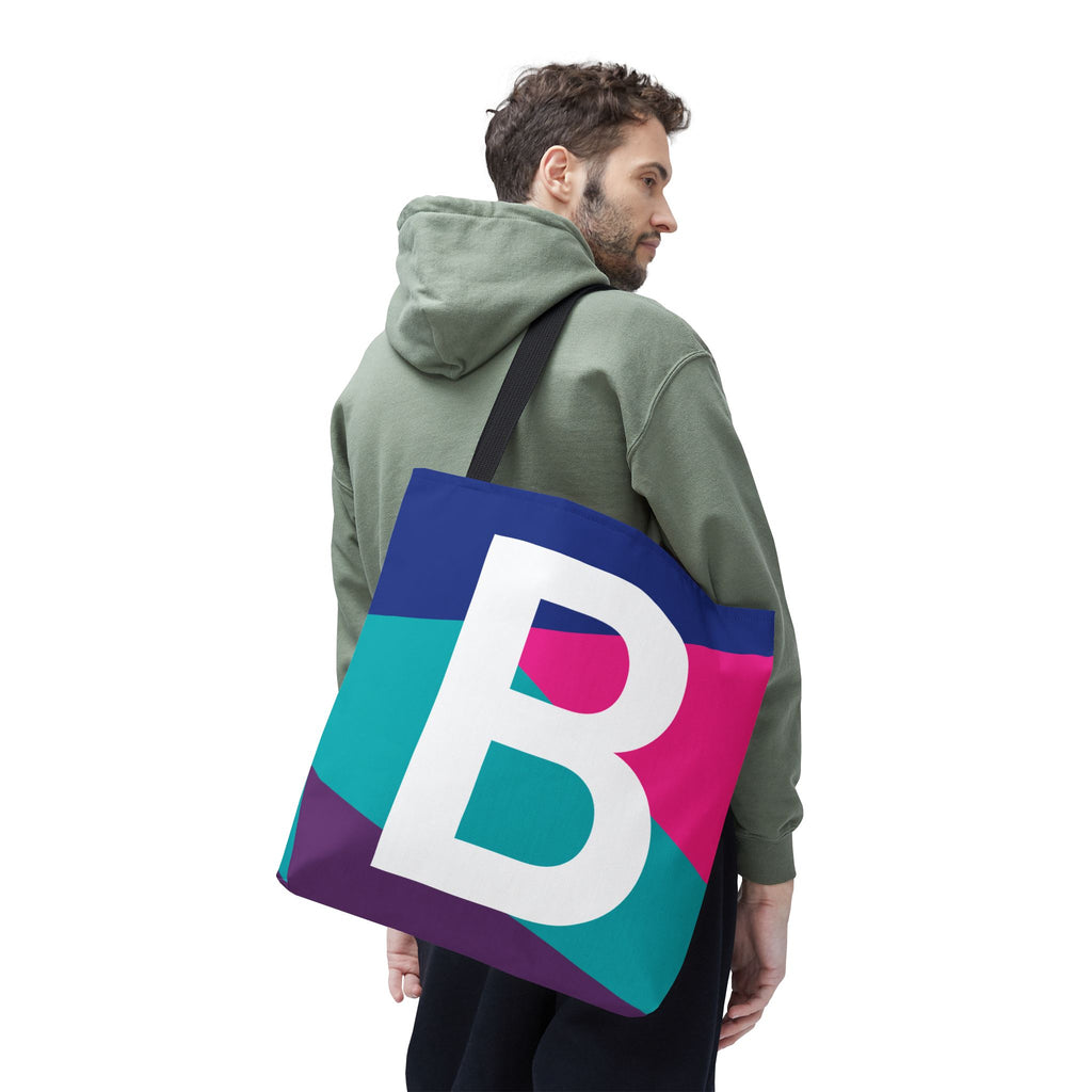 Monogram 'B' Colorblock Tote Bag — Personalized Initial B Shoulder Tote