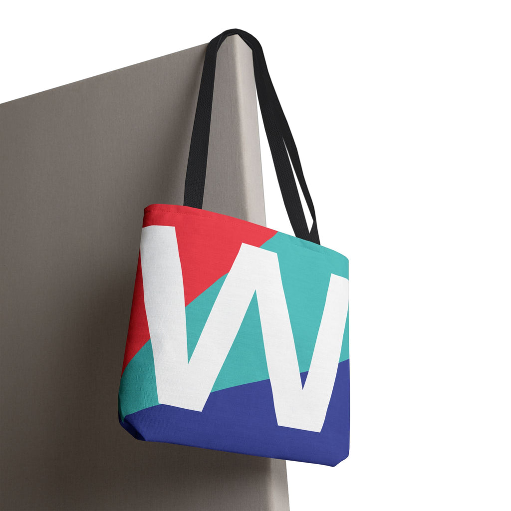 Monogram 'W' Colorblock Tote Bag — Personalized Initial W Shoulder Tote