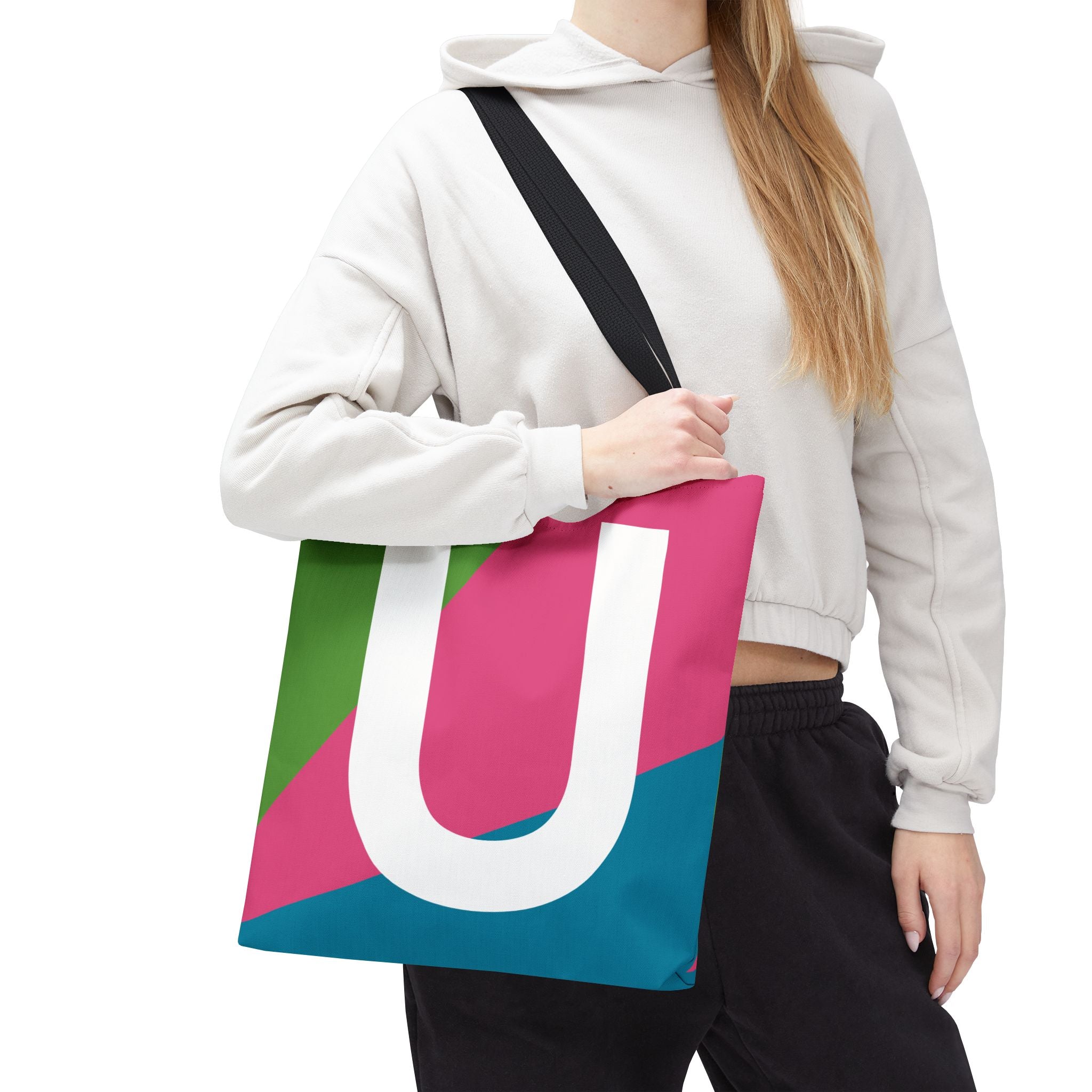 Monogram 'U' Colorblock Tote Bag — Personalized Initial U Shoulder Tote