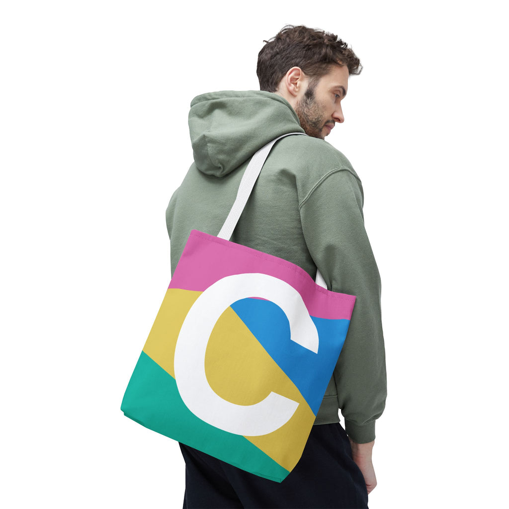 Monogram 'C' Colorblock Tote Bag — Personalized Initial C Shoulder Tote