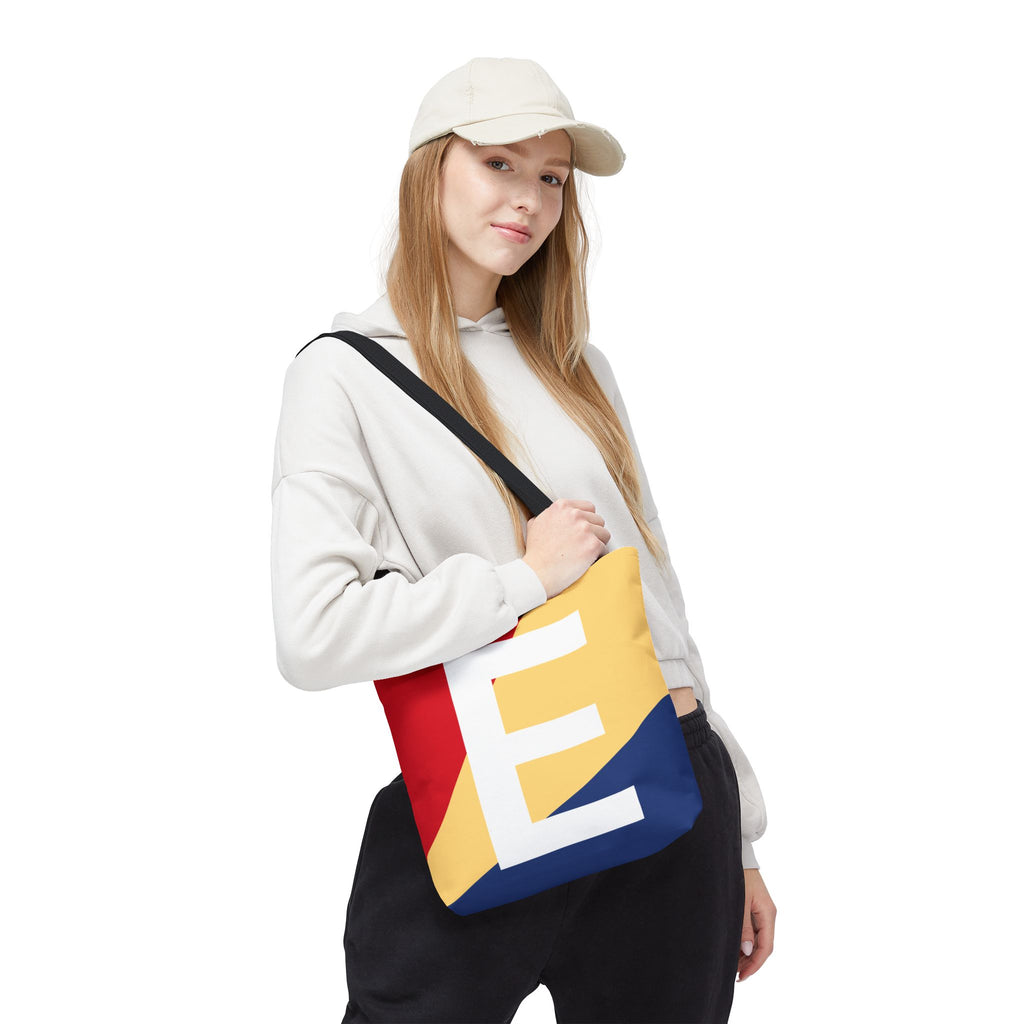 Monogram 'E' Colorblock Tote Bag — Personalized Initial E Shoulder Tote