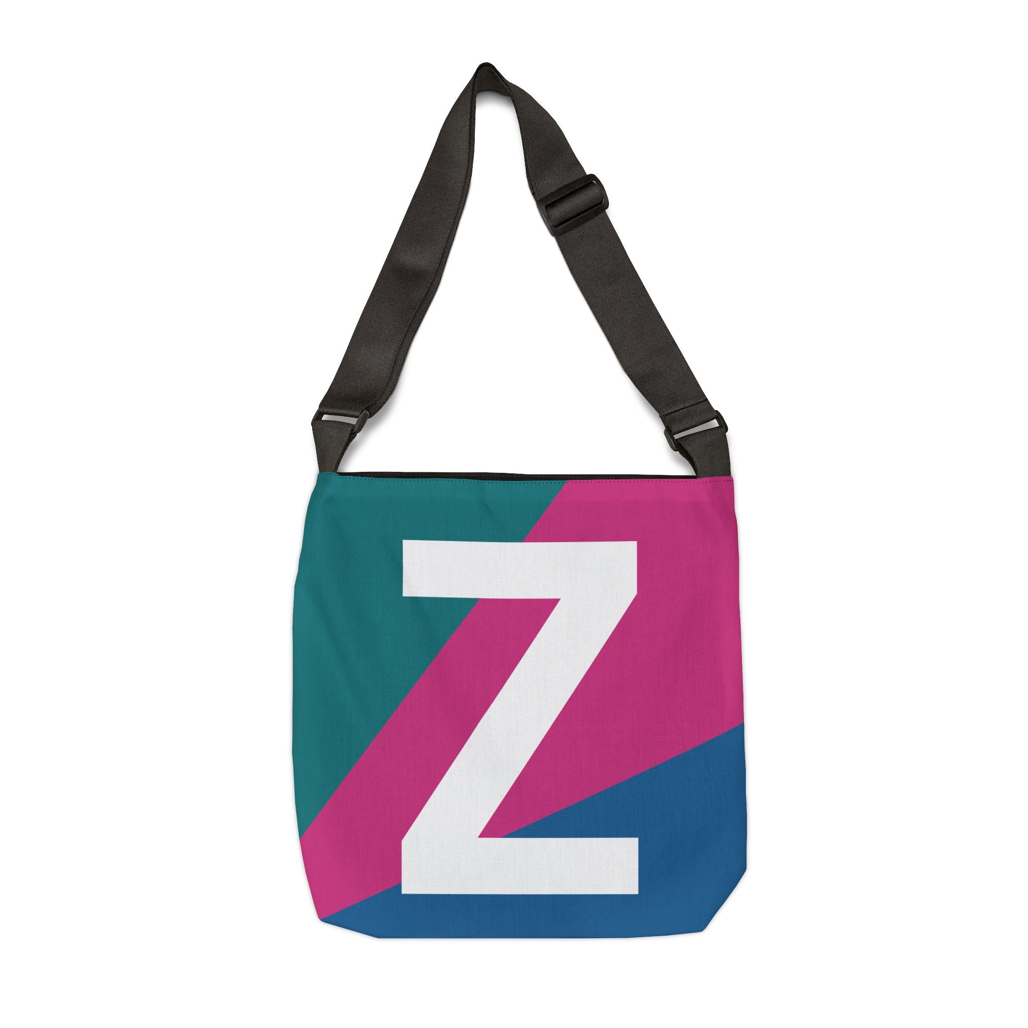 Initial Letter 'Z' Colorblock Adjustable Tote Bag — Monogram Alphabet Shoulder Bag