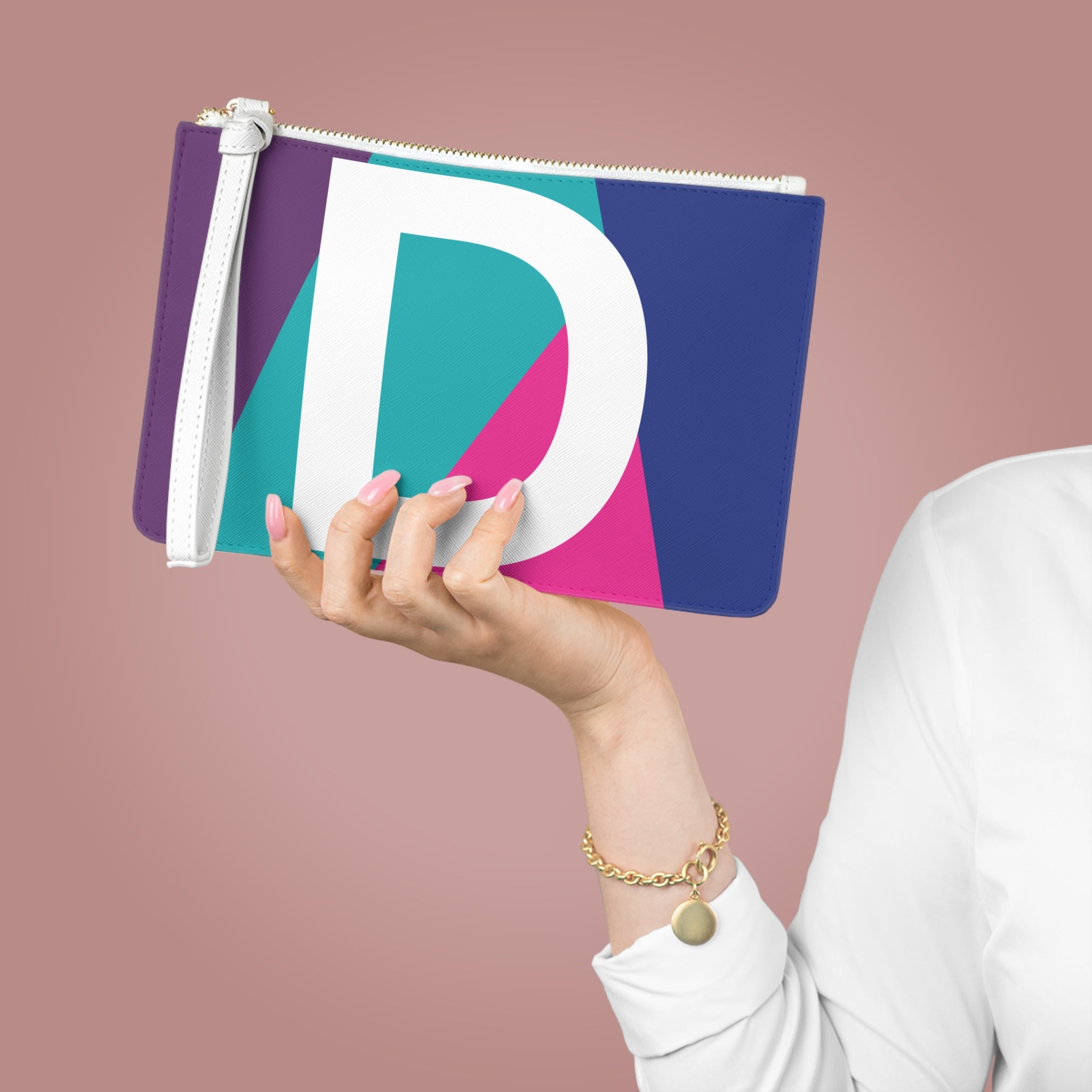 Monogram 'D' Colorblock Clutch Bag — Bold Geometric Wristlet for Everyday & Gifts
