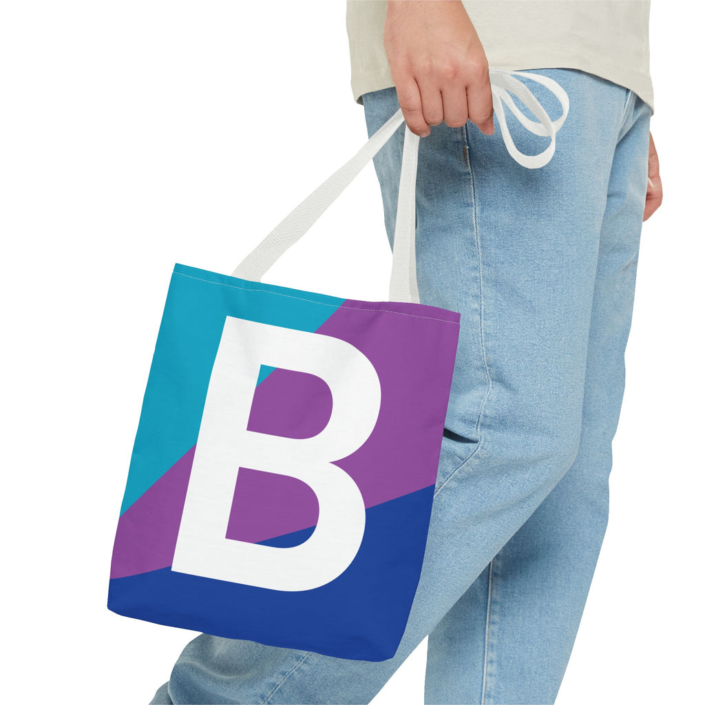 Monogram 'B' Colorblock Tote Bag — Personalized Initial B Shoulder Tote