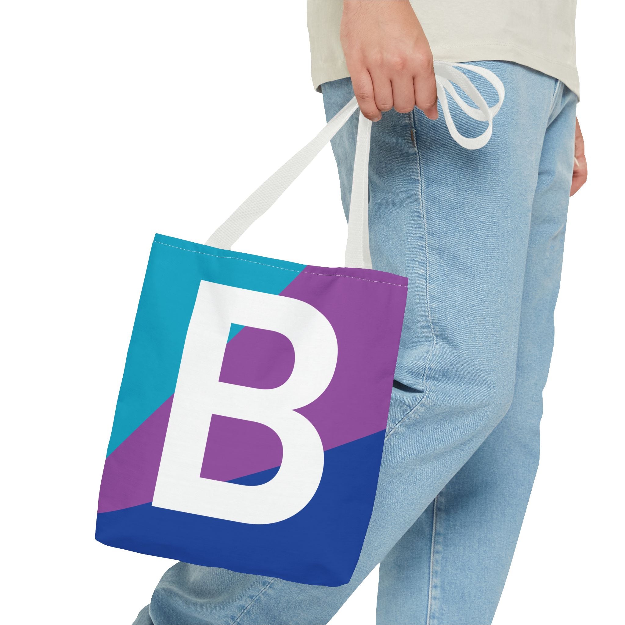 Monogram 'B' Colorblock Tote Bag — Personalized Initial B Shoulder Tote
