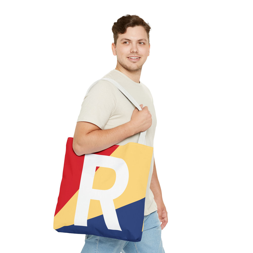 Monogram 'R' Colorblock Tote Bag — Personalized Initial R Shoulder Tote