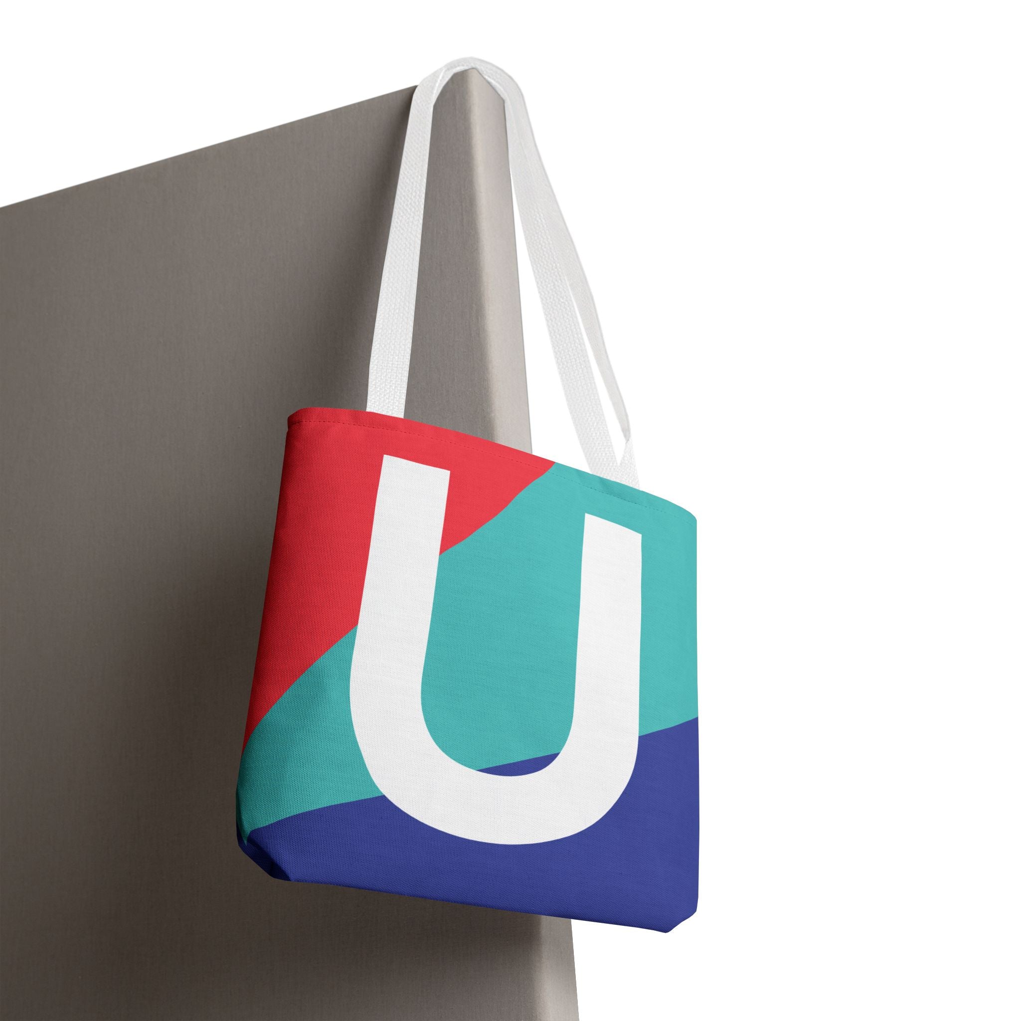 Monogram 'U' Colorblock Tote Bag — Personalized Initial U Shoulder Tote