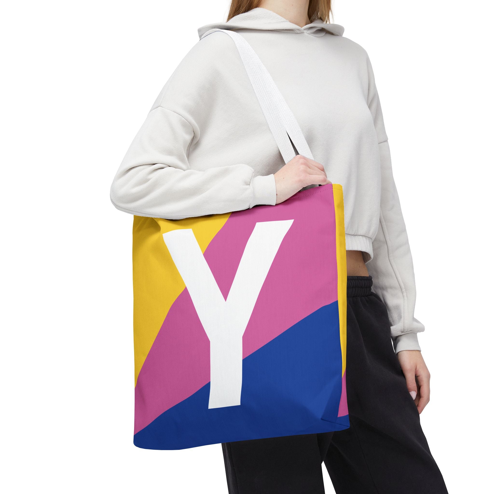 Monogram 'Y' Colorblock Tote Bag — Personalized Initial Y Shoulder Tote