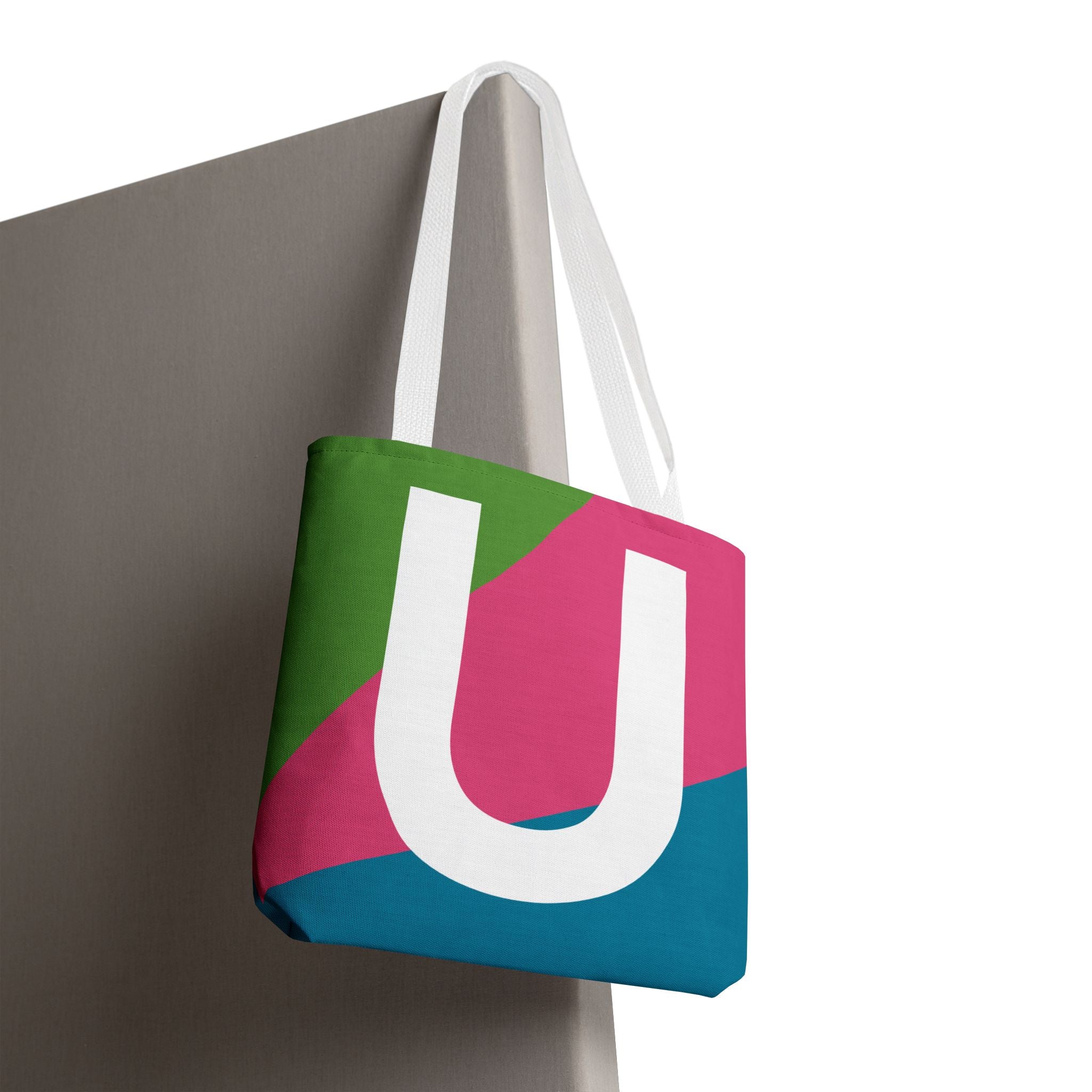 Monogram 'U' Colorblock Tote Bag — Personalized Initial U Shoulder Tote