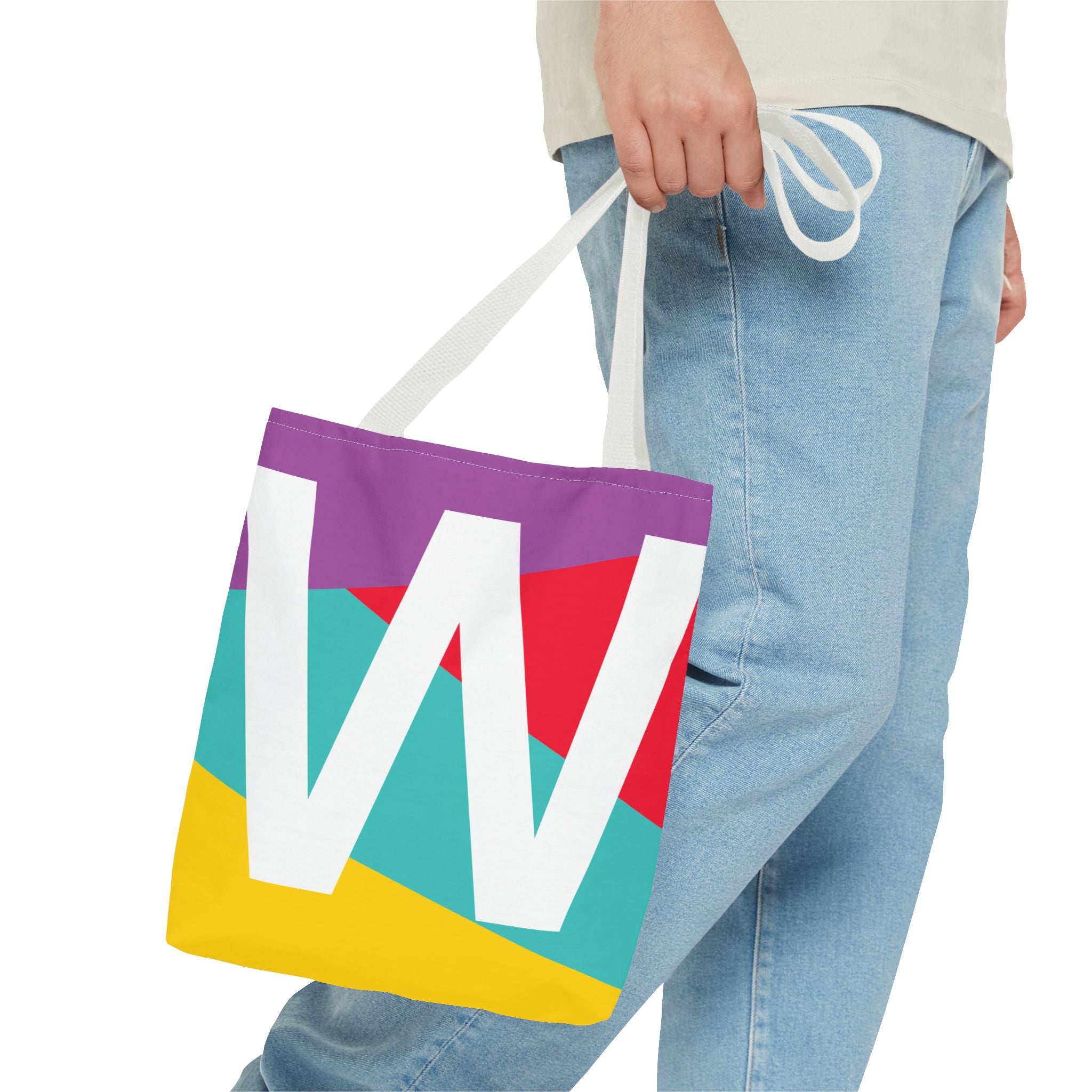 Monogram 'W' Colorblock Tote Bag — Personalized Initial W Shoulder Tote